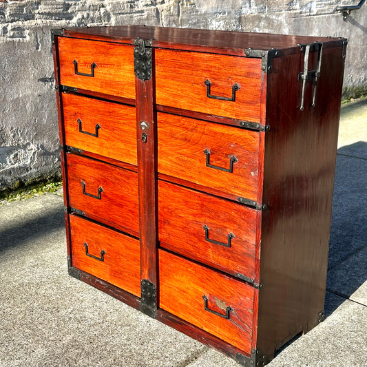 Antique Japanese Meiji Ishōdansu Kimono Tansu Chest Sugi Wood 38"H