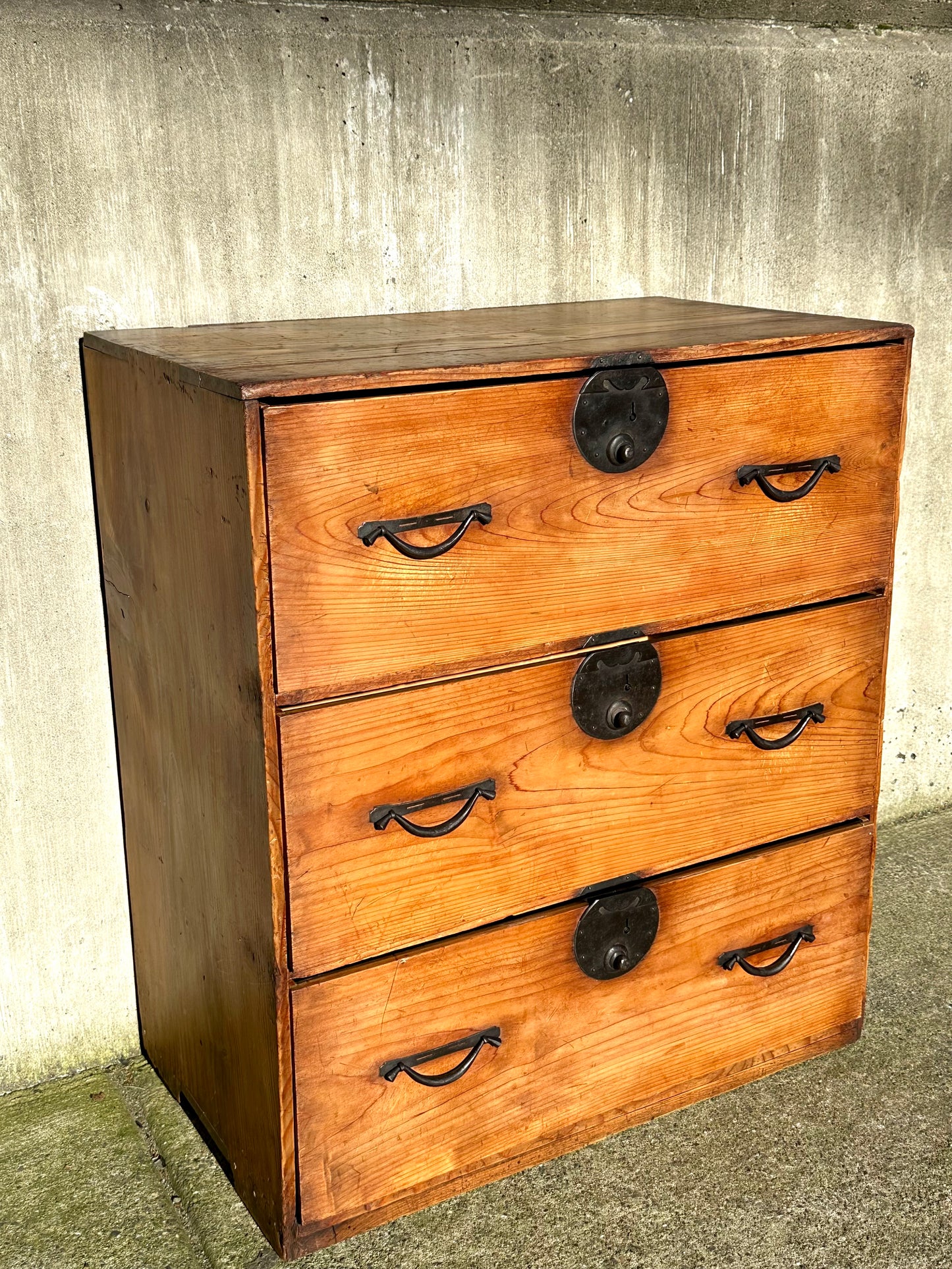 Antique Japanese Meiji Period Sugi Ishō-dansu Tansu Chest Storage Cabinet 28"H