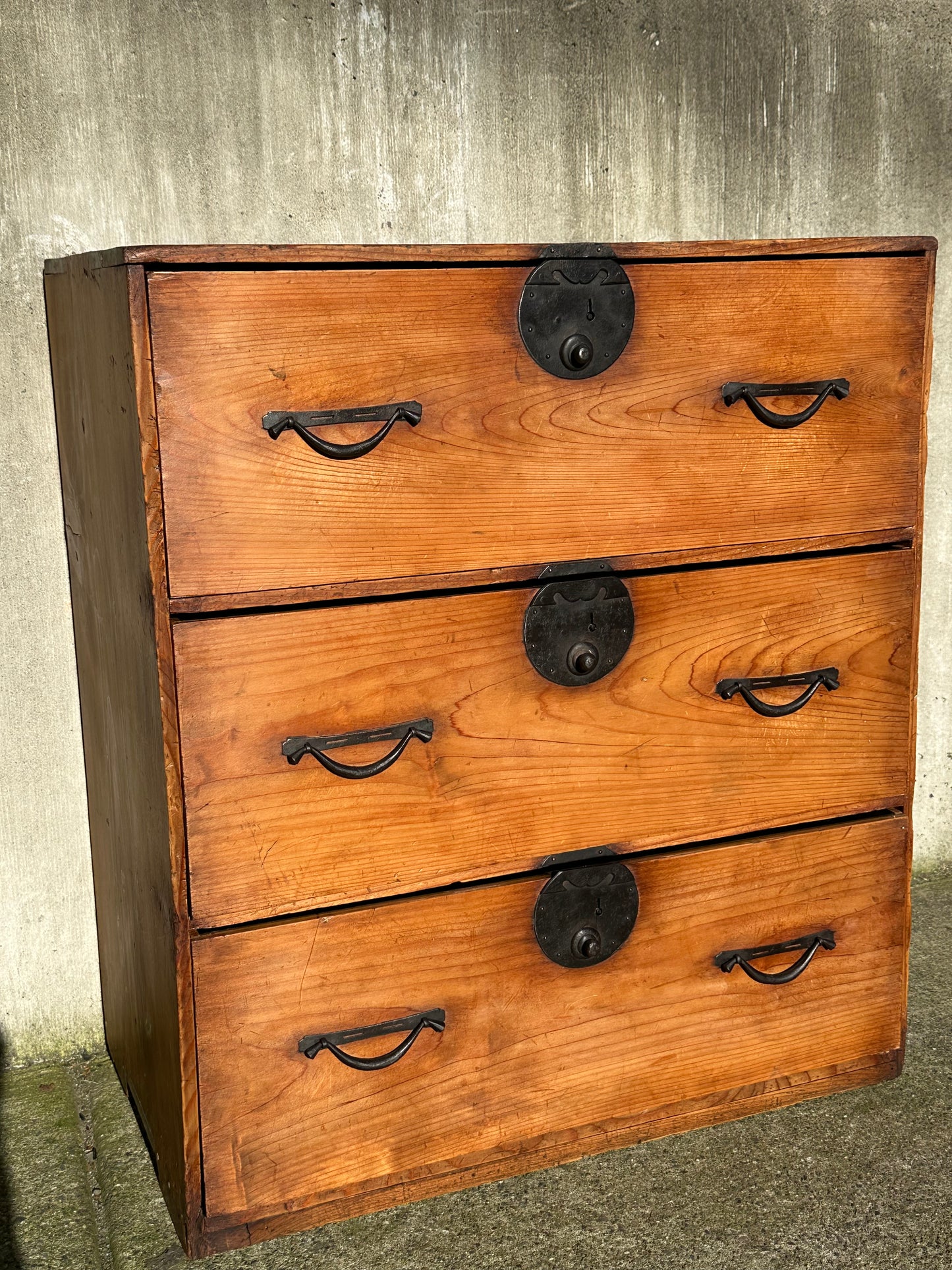 Antique Japanese Meiji Period Sugi Ishō-dansu Tansu Chest Storage Cabinet 28"H