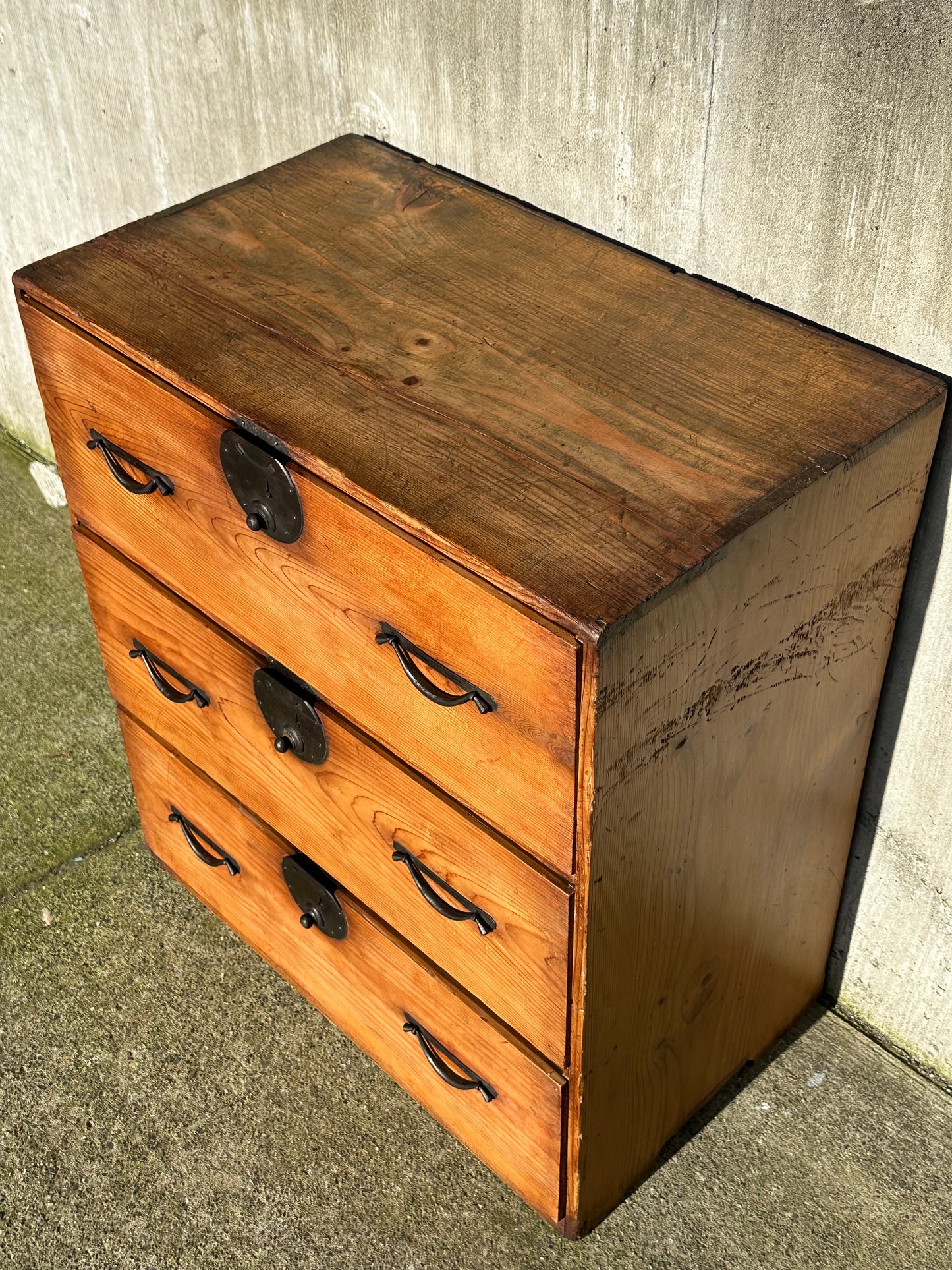 Antique Japanese Meiji Period Sugi Ishō-dansu Tansu Chest Storage Cabinet 28"H