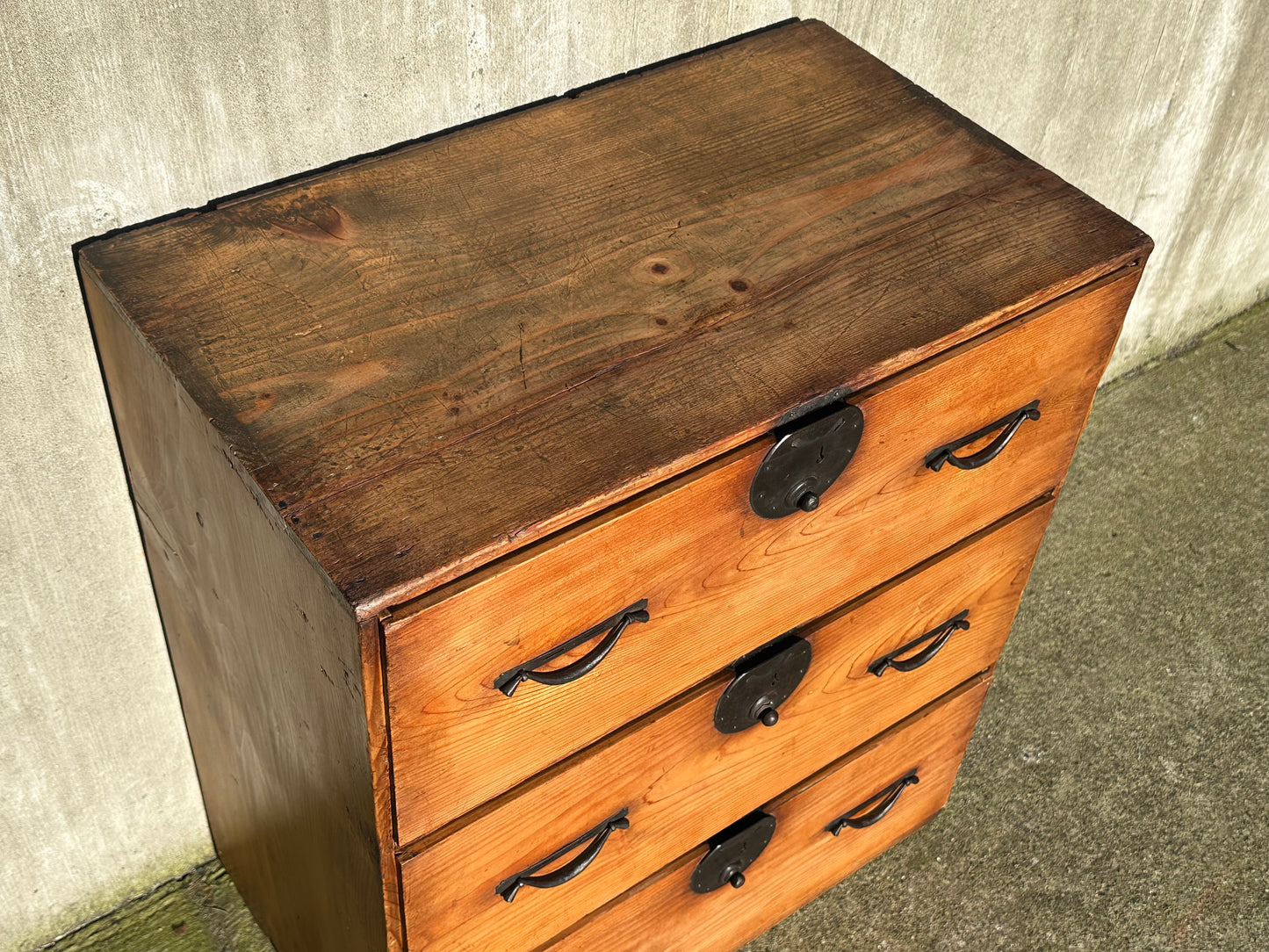 Antique Japanese Meiji Period Sugi Ishō-dansu Tansu Chest Storage Cabinet 28"H