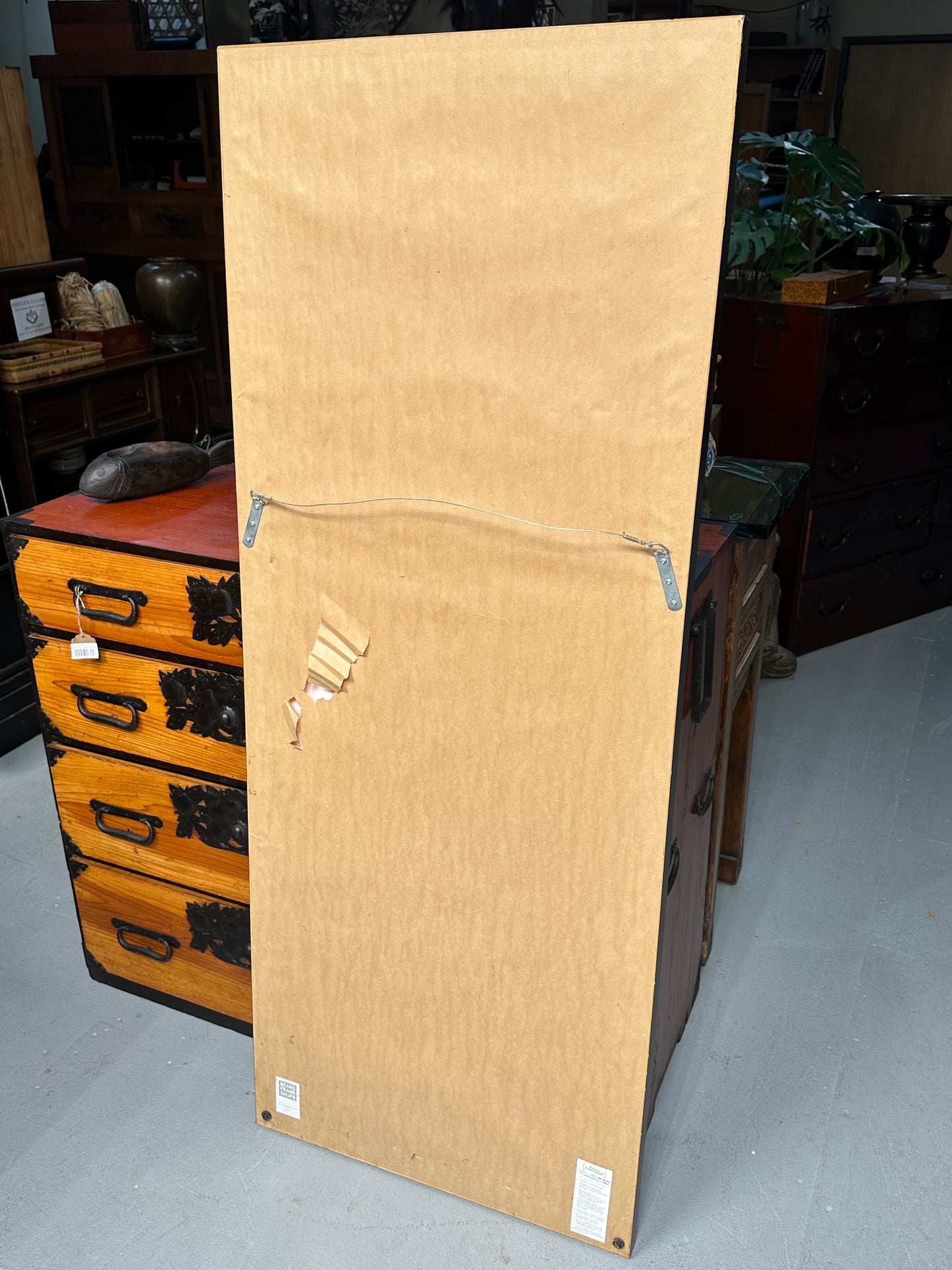 Antique Japanese Hand-Painted Hanging Scroll of Quan Yin (Kannon) 61"H