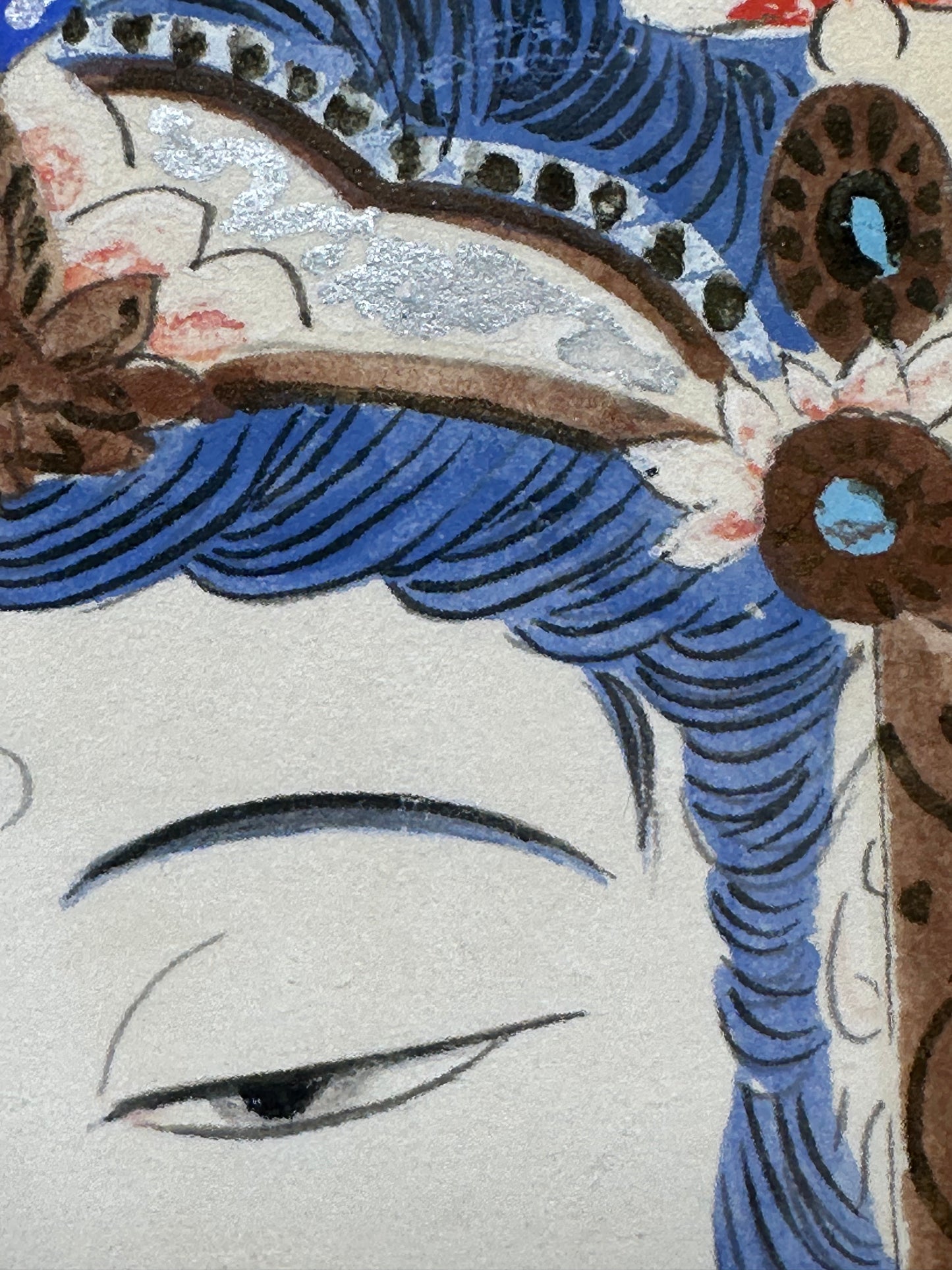 Antique Japanese Hand-Painted Hanging Scroll of Quan Yin (Kannon) 61"H