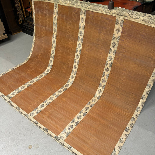 Antique Japanese Late Meiji Sudare Bamboo Screen Kamon Textile Borders 72"W