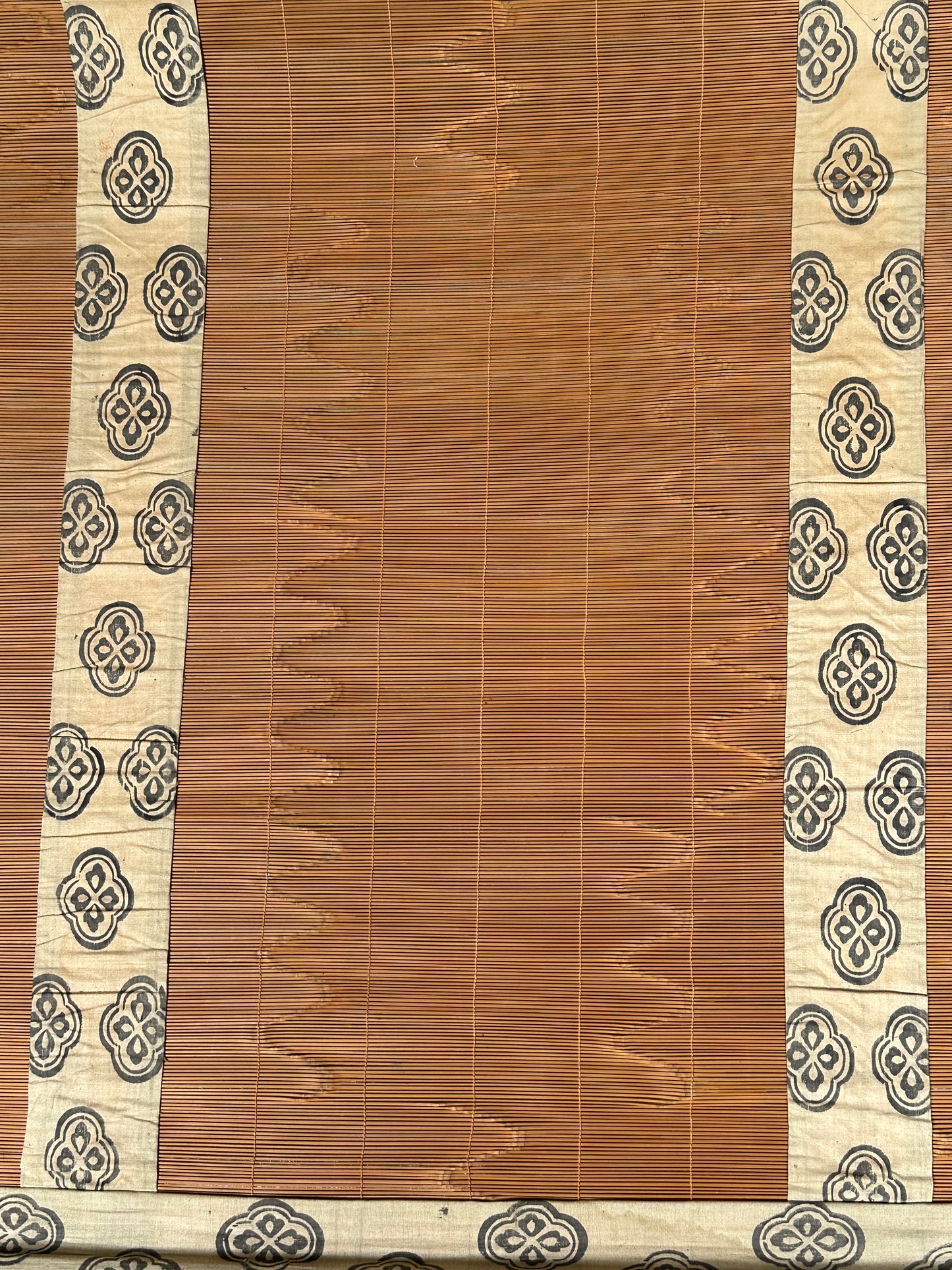Antique Japanese Late Meiji Sudare Bamboo Screen Kamon Textile Borders 72"W