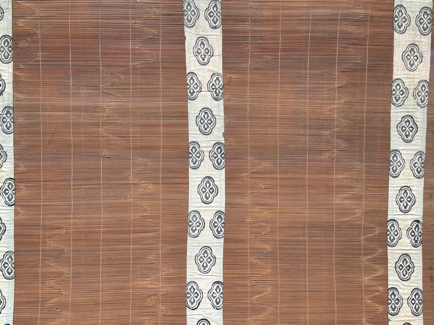 Antique Japanese Late Meiji Sudare Bamboo Screen Kamon Textile Borders 72"W