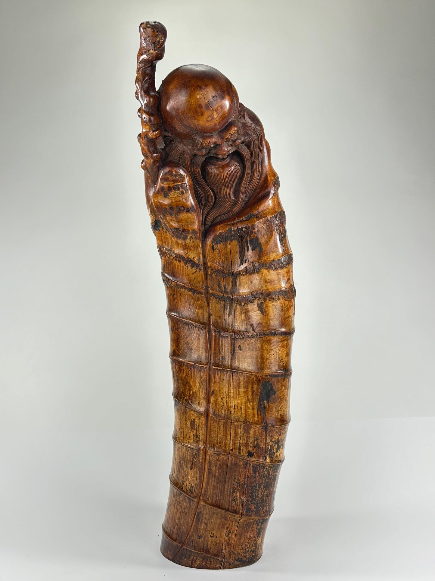 Rare Japanese Carved Bamboo Root Statue of Jurojin 23”