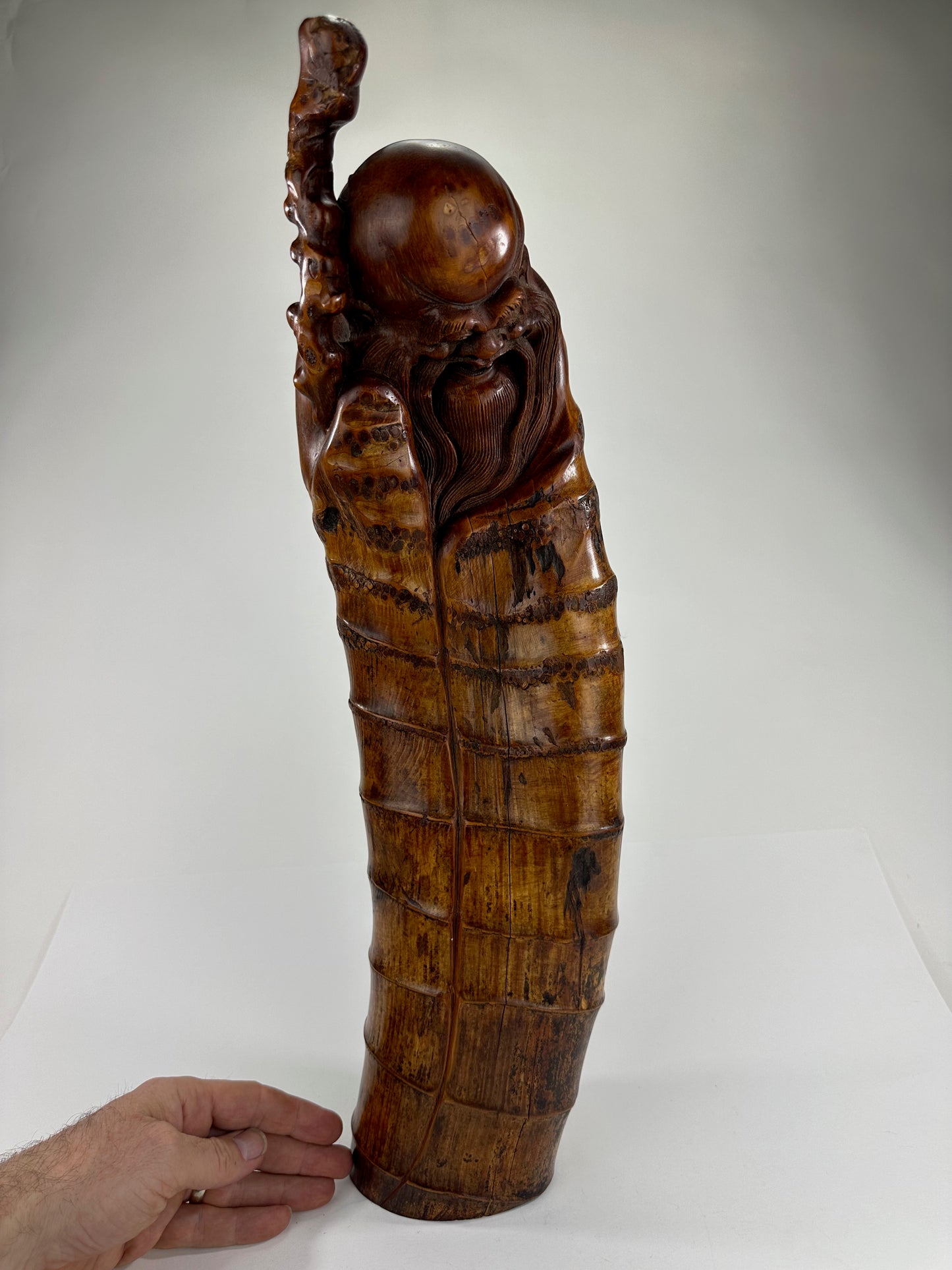 Rare Japanese Carved Bamboo Root Statue of Jurojin 23”
