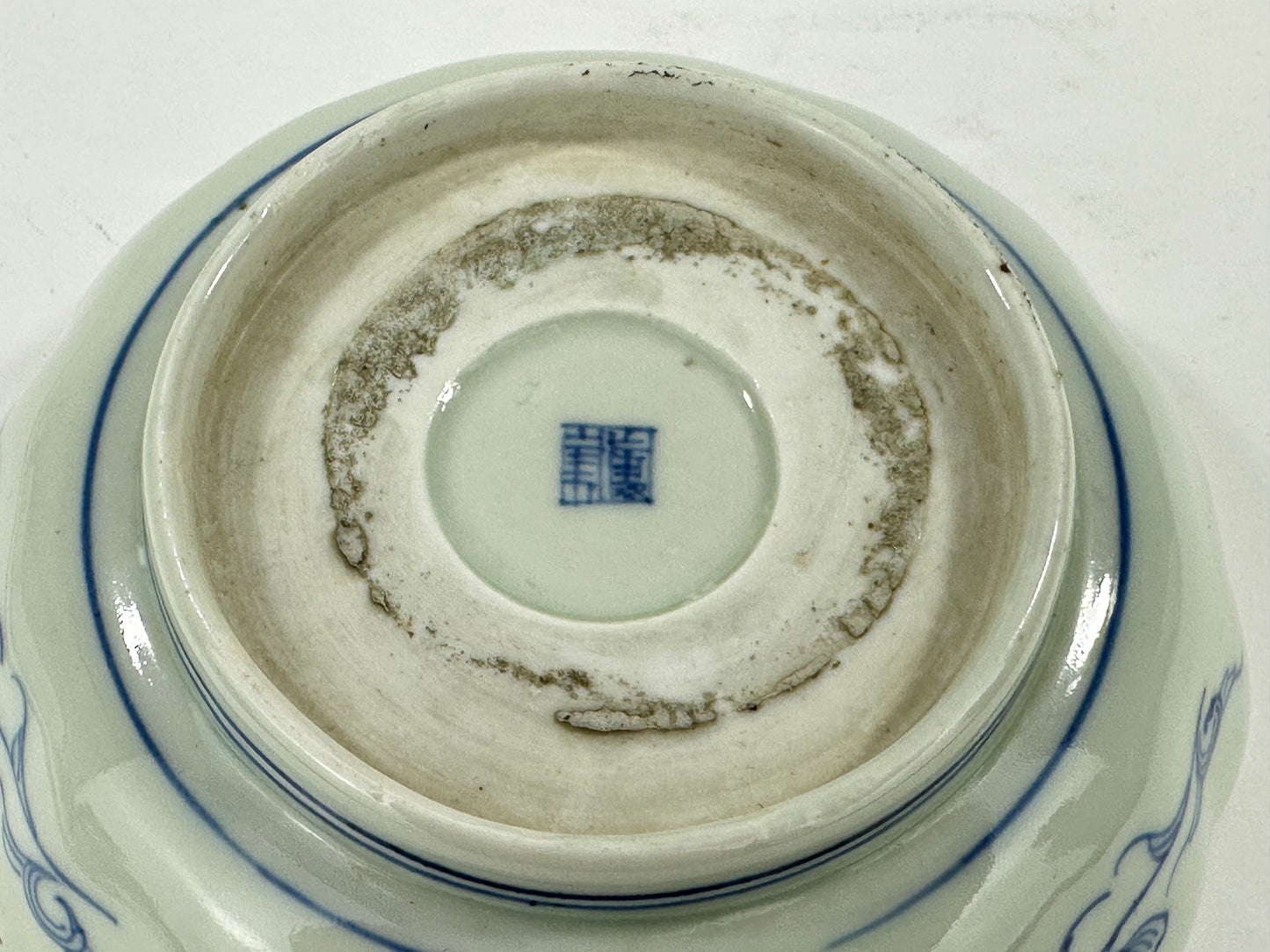 Antique Japanese Edo Period Blue & White Porcelain Lobed Bowl Floral Scrolls 6"W