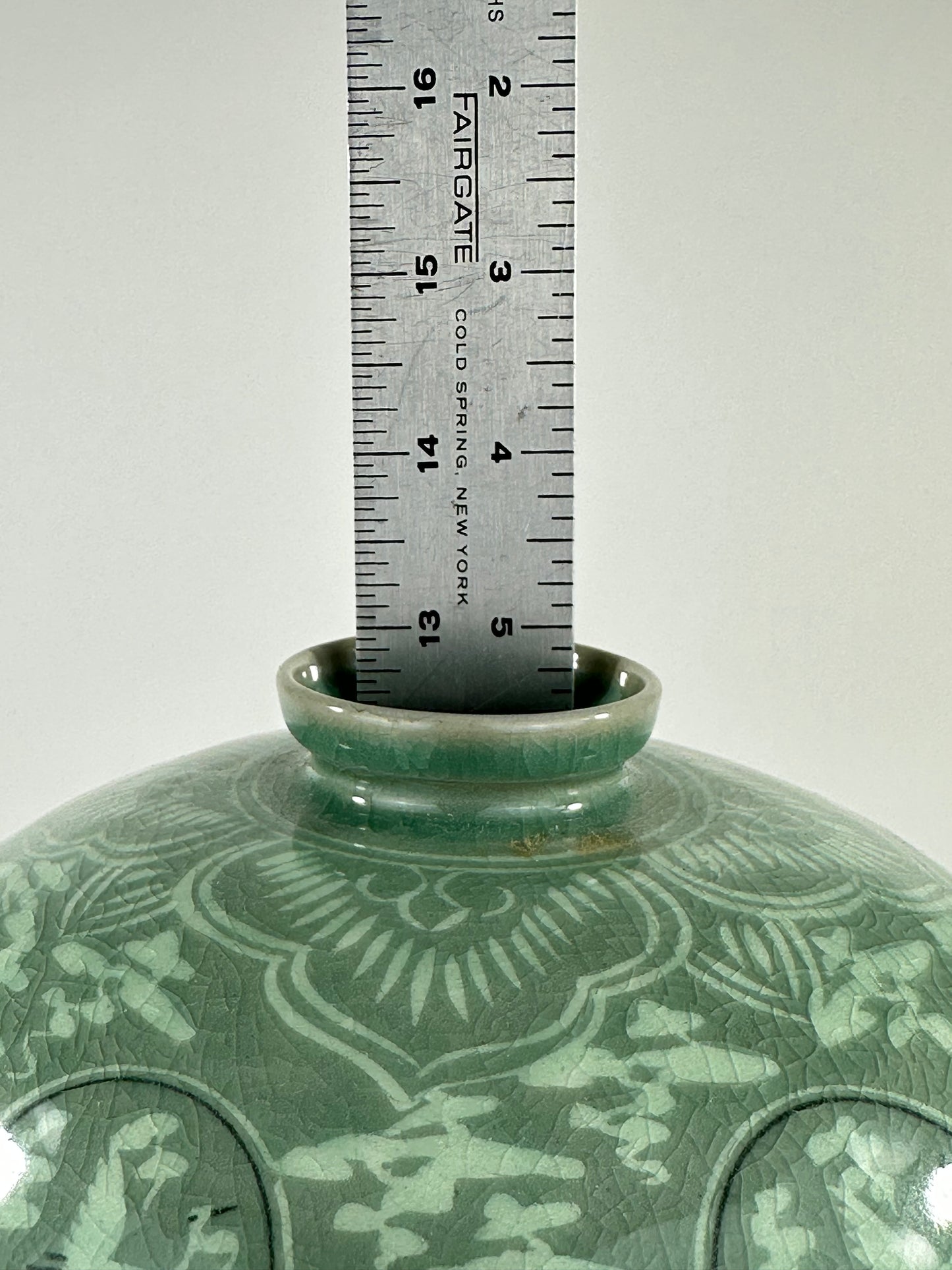 Vintage Japanese Celadon Crane Motif Vase 13"H Late 20th