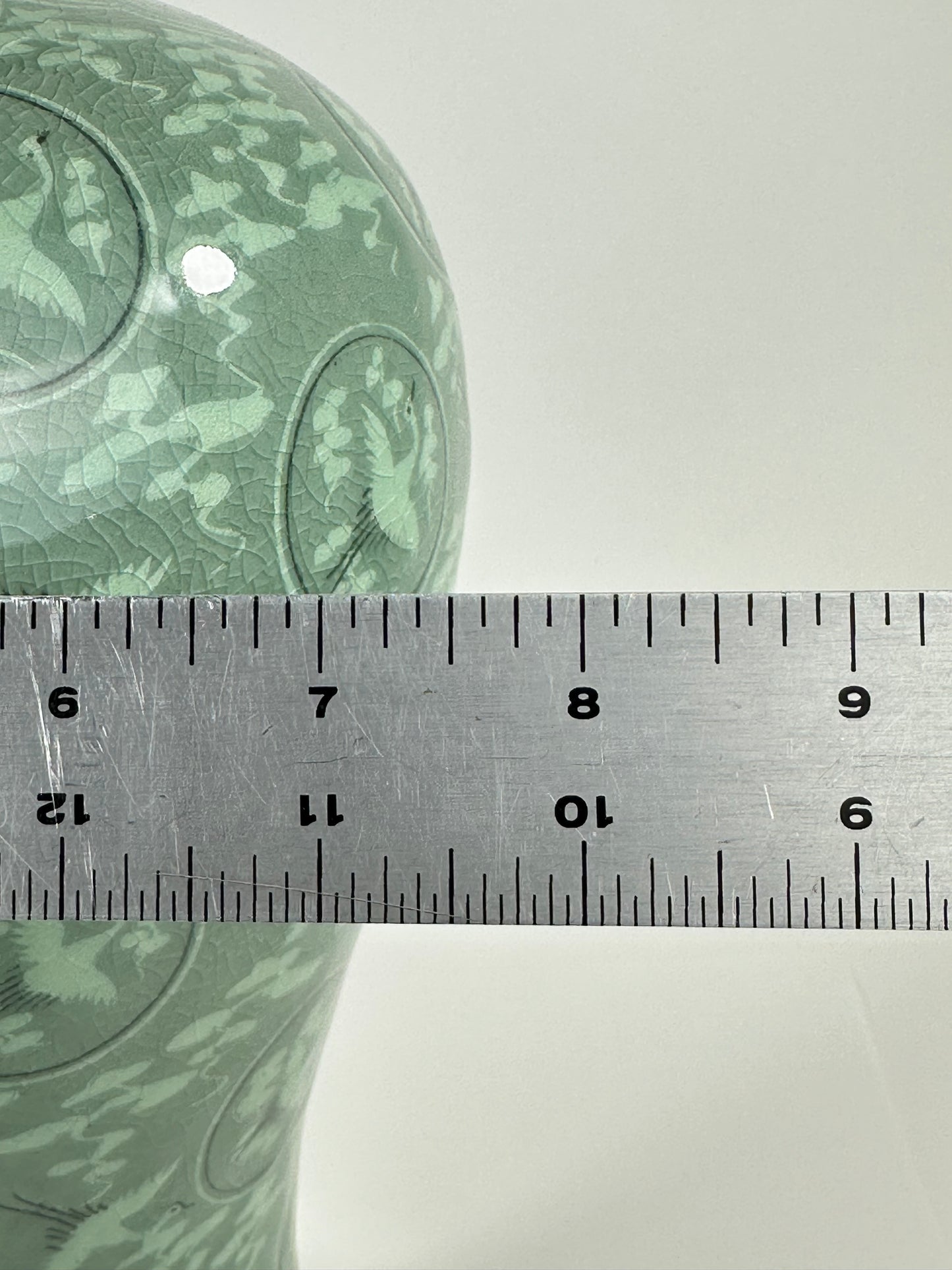 Vintage Japanese Celadon Crane Motif Vase 13"H Late 20th