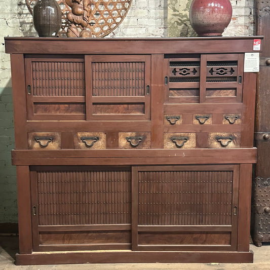 SAVE 40% Antique Japanese Meiji Era c1880's Mizuya Tansu Two-Section Kitchen Chest Keyaki Sugi Meiji 67.5"H
