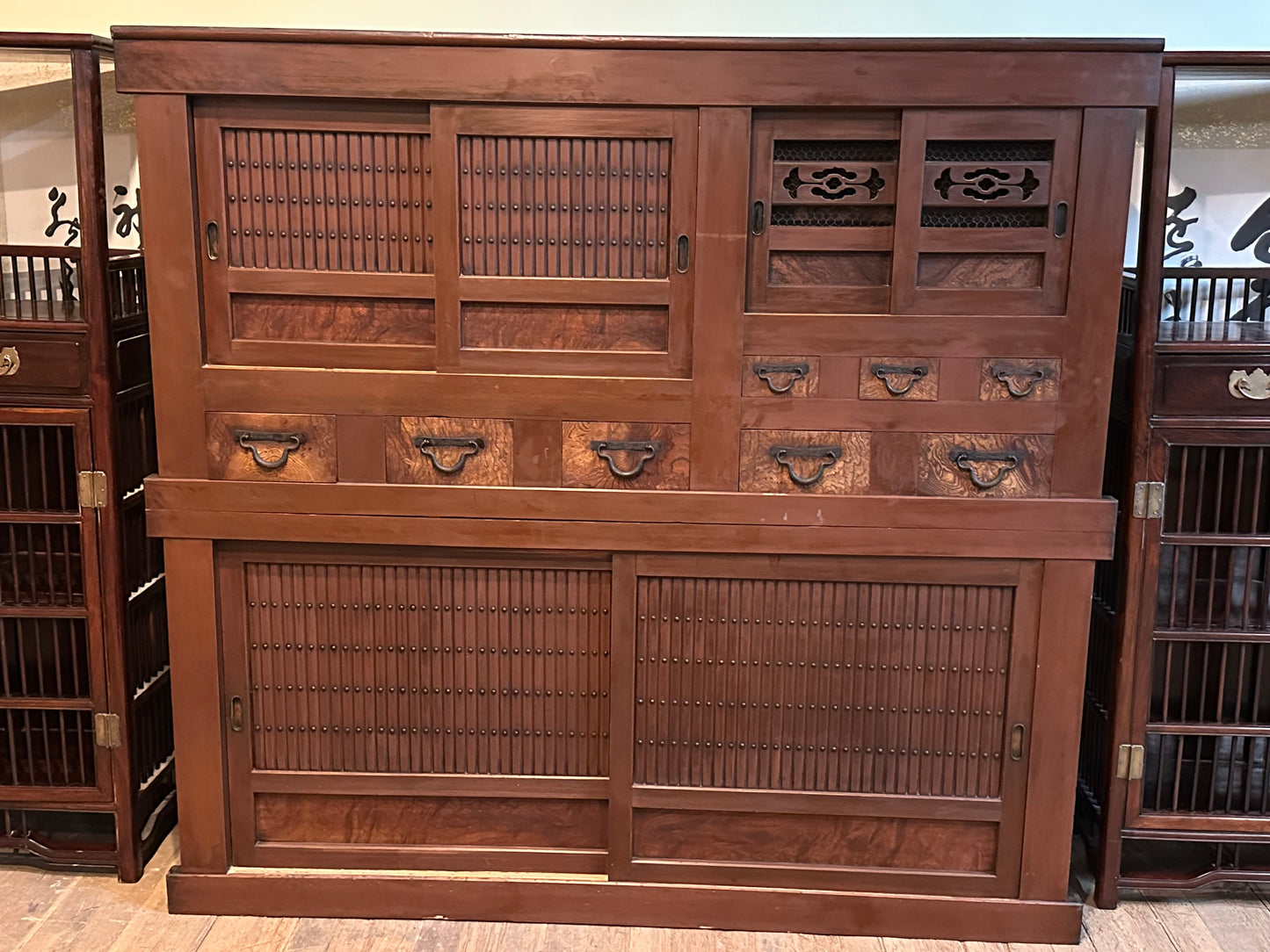 Antique Japanese Meiji Era c1880's Mizuya Kitchen Tansu 6ft