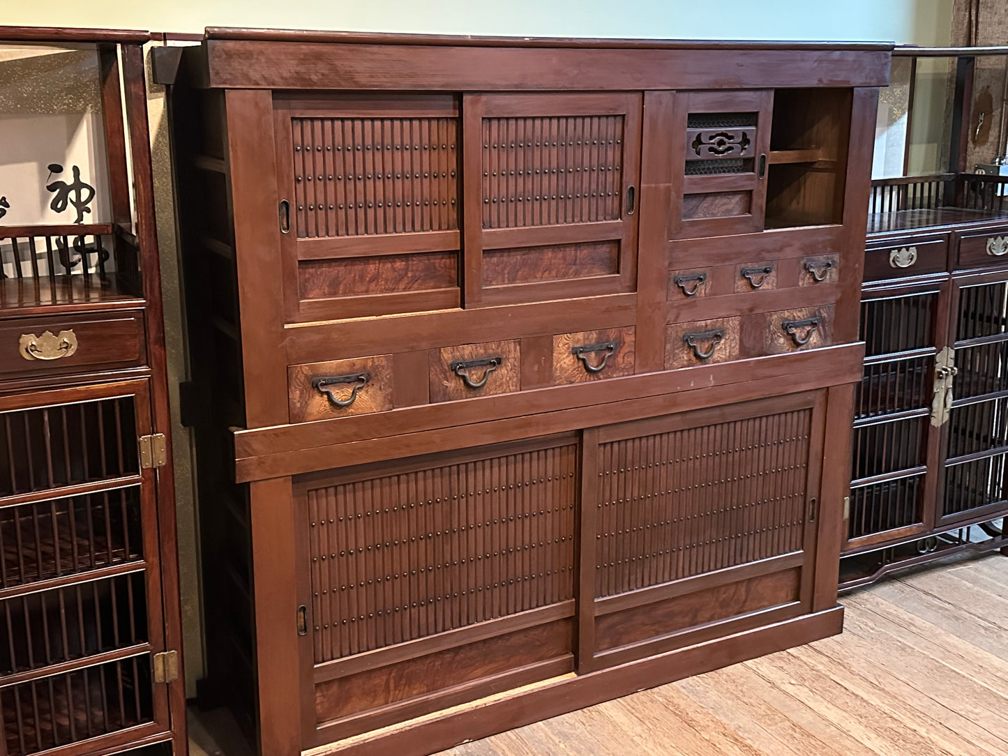 Antique Japanese Meiji Era c1880's Mizuya Kitchen Tansu 6ft