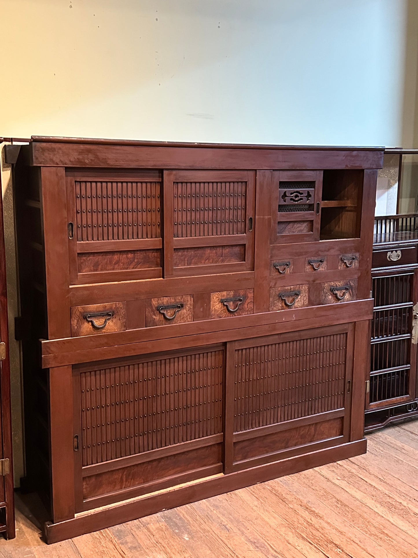 Antique Japanese Meiji Era c1880's Mizuya Kitchen Tansu 6ft