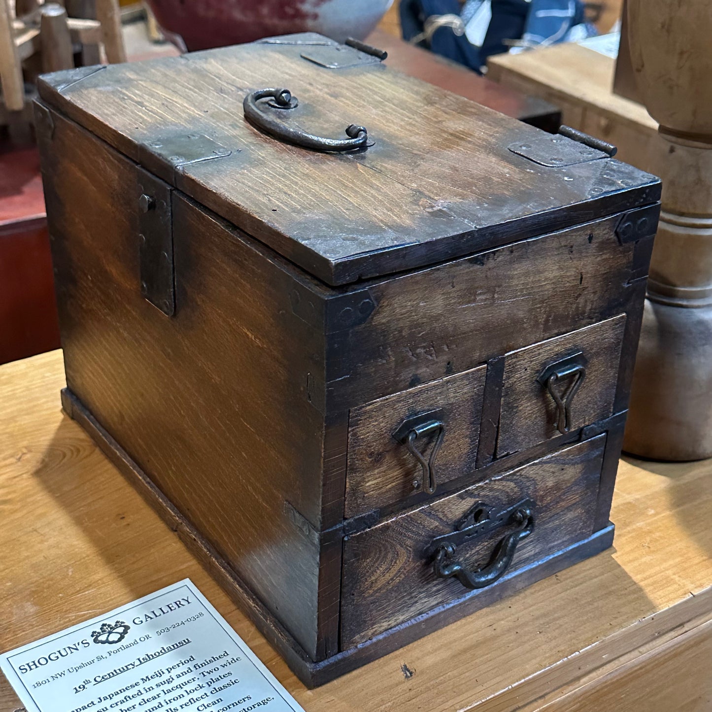 Antique Japanese c1880’s Kiri Wood Suzuribako Calligraphy Tansu Chest 11"