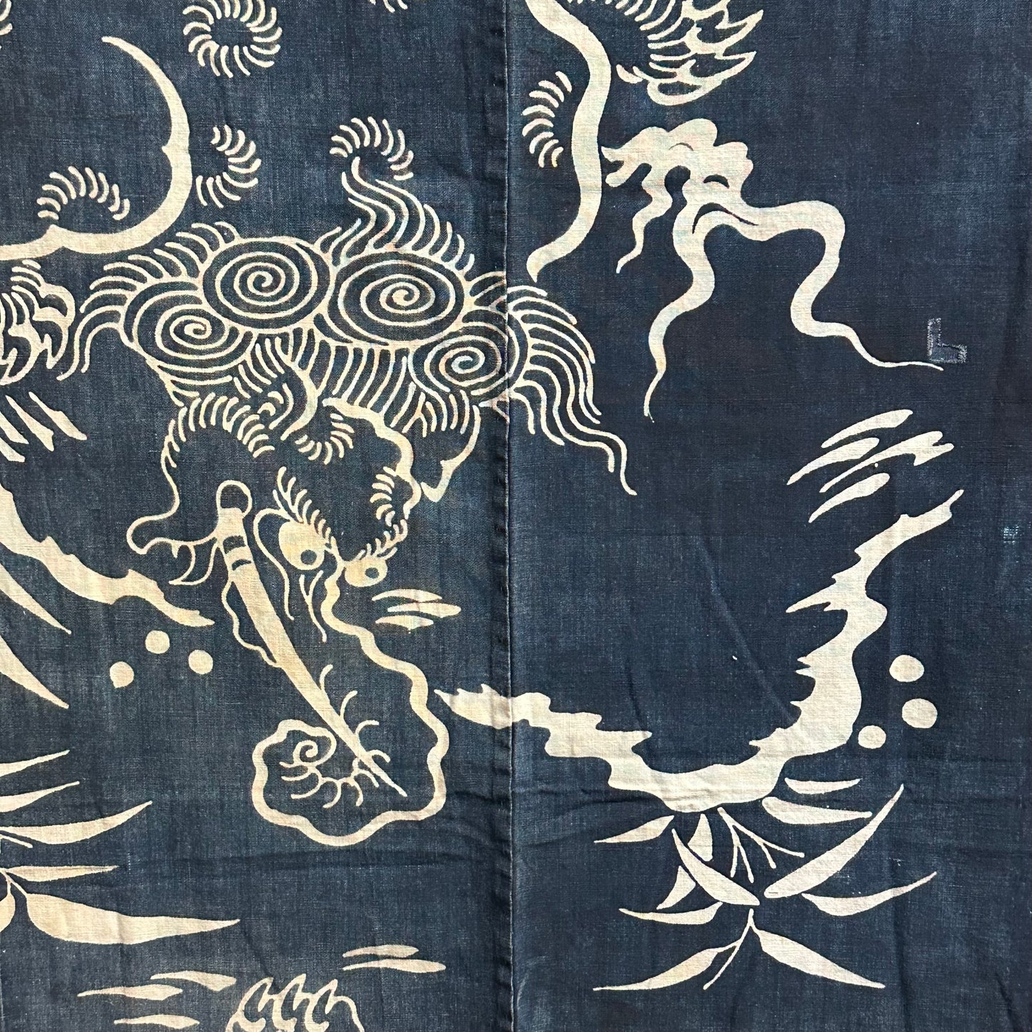 Antique Japanese 19th Century Textile Indigo Baku Motif - Tsutsugaki 25"x57" #94