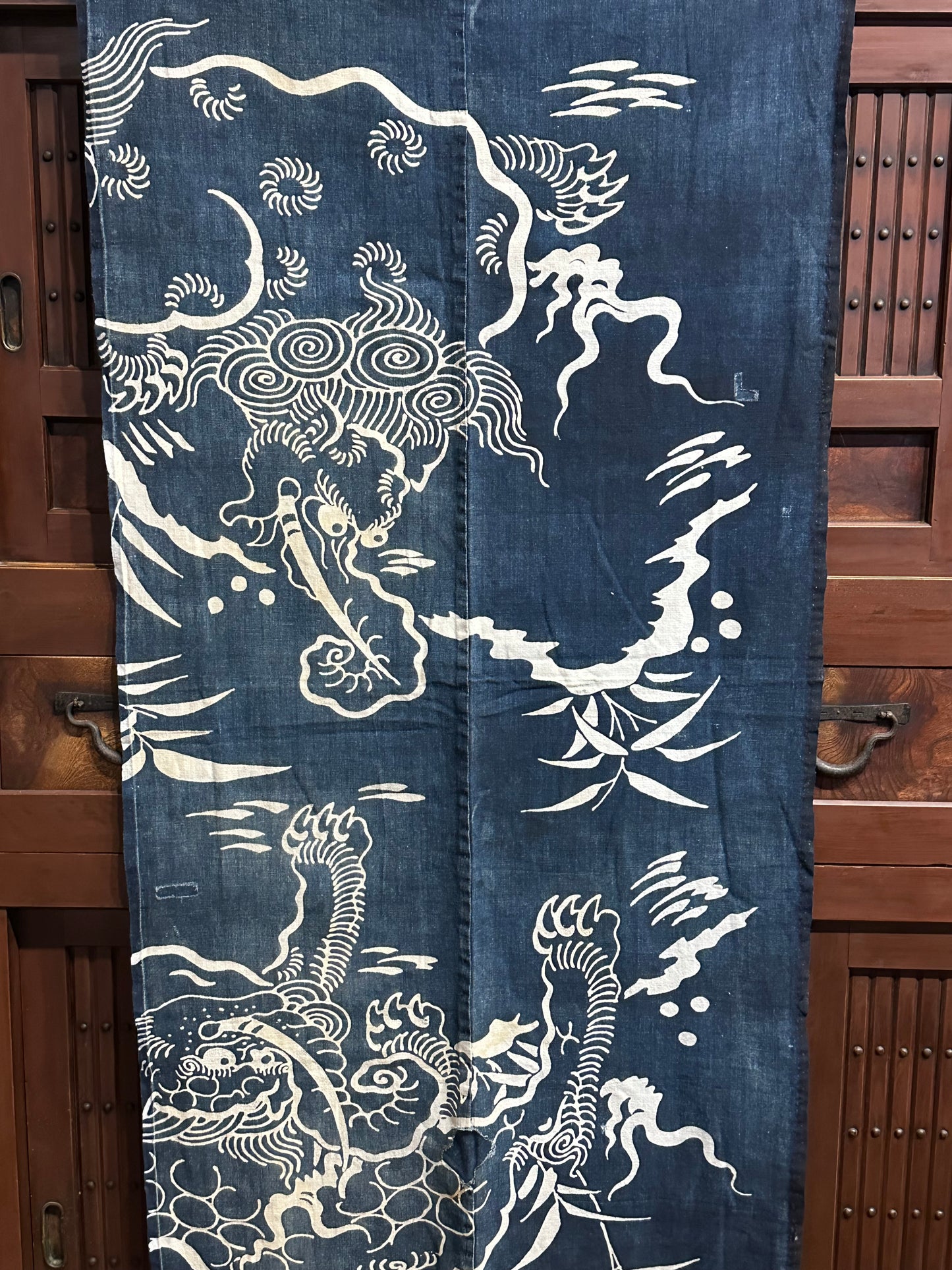 Antique Japanese 19th Century Textile Indigo Baku Motif - Tsutsugaki 25"x57" #94