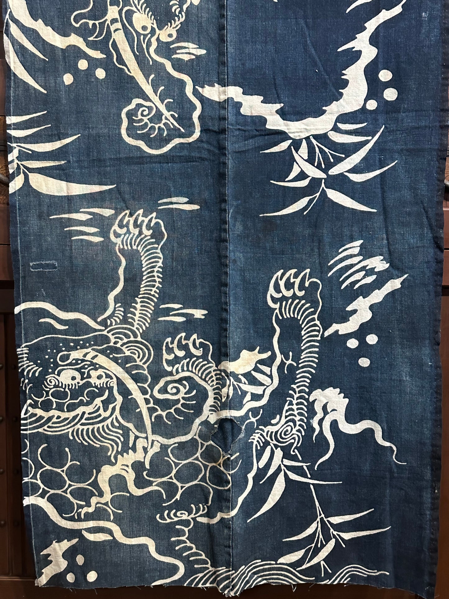 Antique Japanese 19th Century Textile Indigo Baku Motif - Tsutsugaki 25"x57" #94