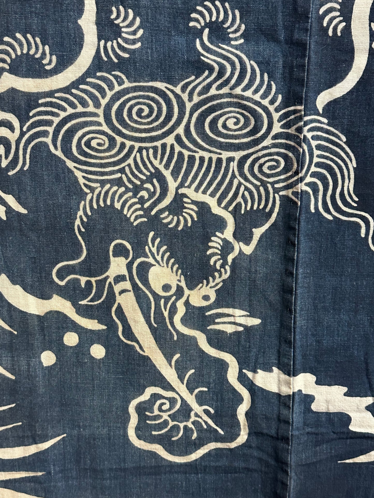 Antique Japanese 19th Century Textile Indigo Baku Motif - Tsutsugaki 25"x57" #94