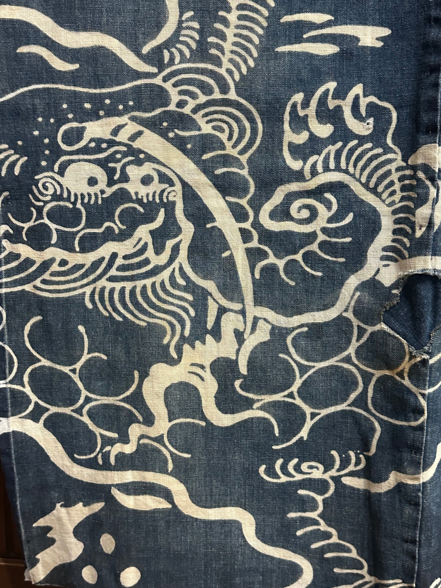 Antique Japanese 19th Century Textile Indigo Baku Motif - Tsutsugaki 25"x57" #94