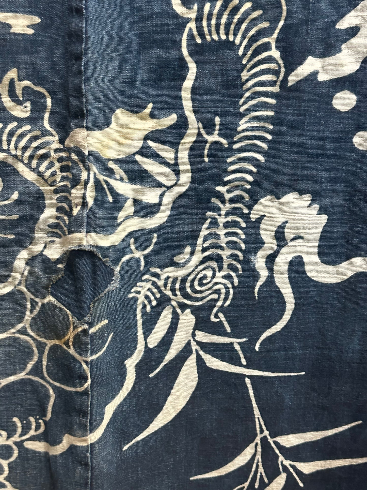 Antique Japanese 19th Century Textile Indigo Baku Motif - Tsutsugaki 25"x57" #94