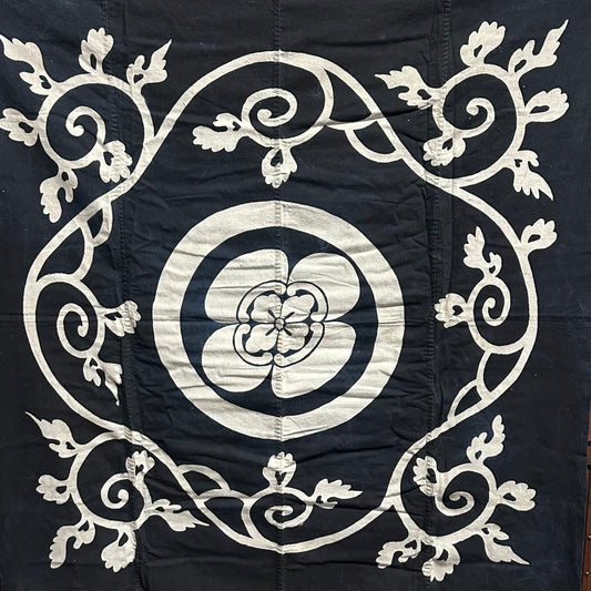 Antique Japanese 19th Century Textile Kamon Crest - Tsutsugaki 51"x53.5"