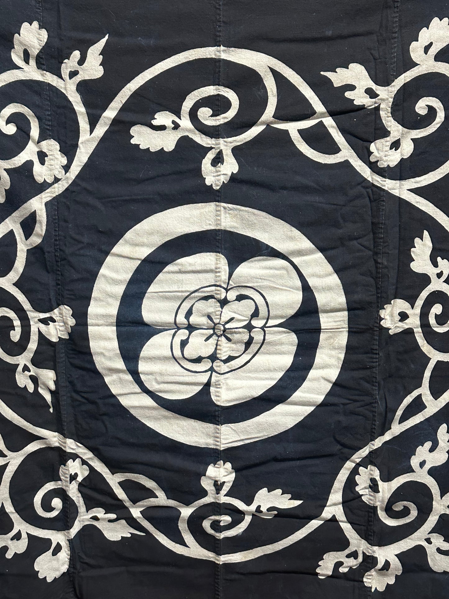 Antique Japanese 19th Century Textile Kamon Crest - Tsutsugaki 51"x53.5"