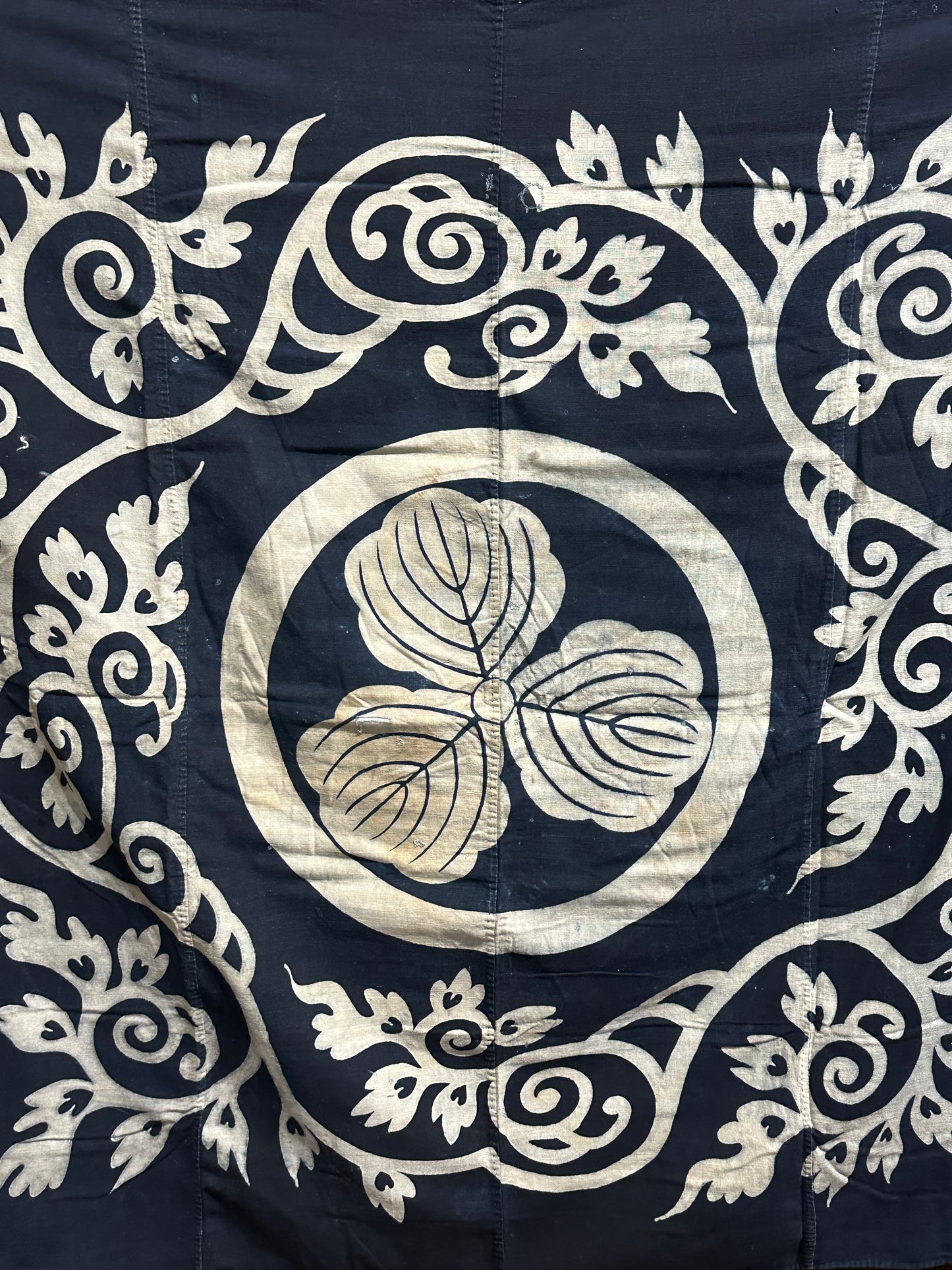 Antique Japanese 19th Century Textile Kamon & Arabesque - Tsutsugaki 53"x52"