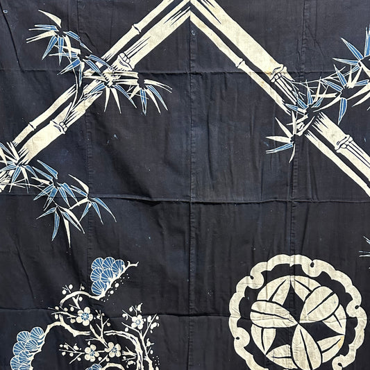Antique Japanese 19th Century Textile Bamboo & Plum Tsutsugaki 50"x57" #28