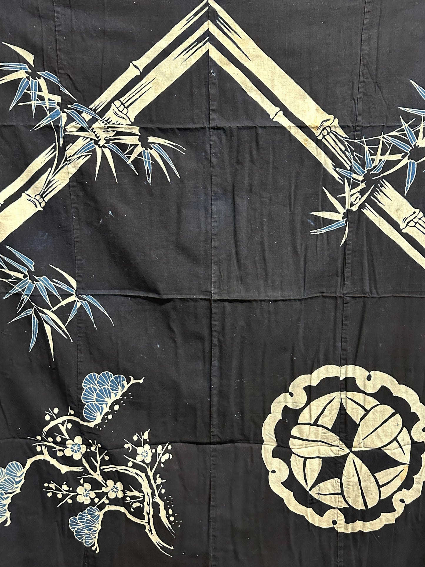 Antique Japanese 19th Century Textile Bamboo & Plum Tsutsugaki 50"x57" #28