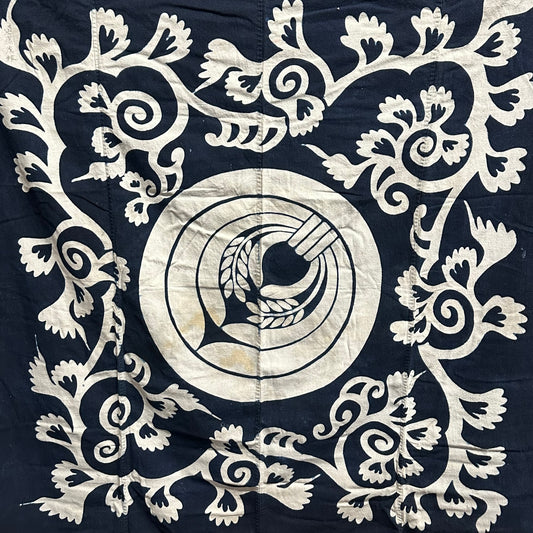 Antique Japanese 19th Century Textile Rice Kamon & Arabesque - Tsutsugaki 52"x58" #109