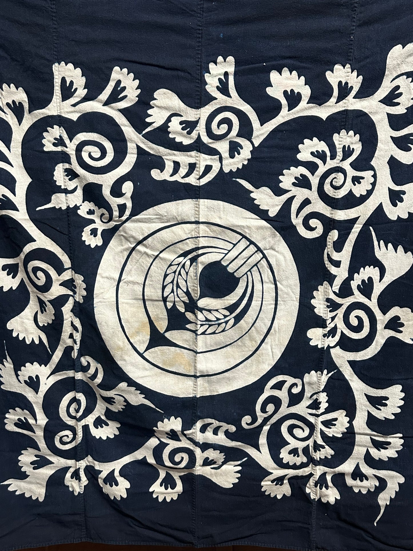 Antique Japanese 19th Century Textile Rice Kamon & Arabesque - Tsutsugaki 52"x58" #109