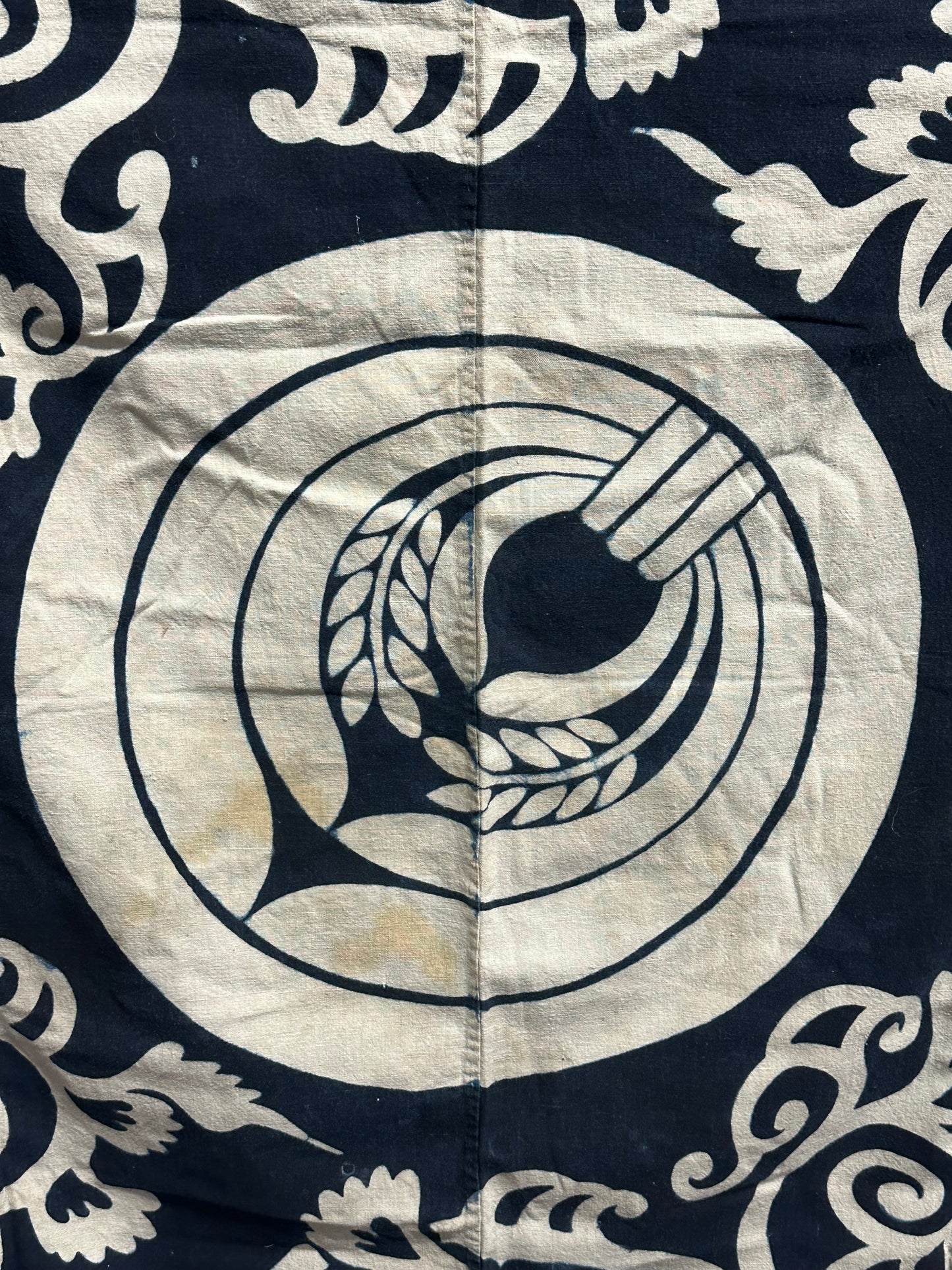 Antique Japanese 19th Century Textile Rice Kamon & Arabesque - Tsutsugaki 52"x58" #109