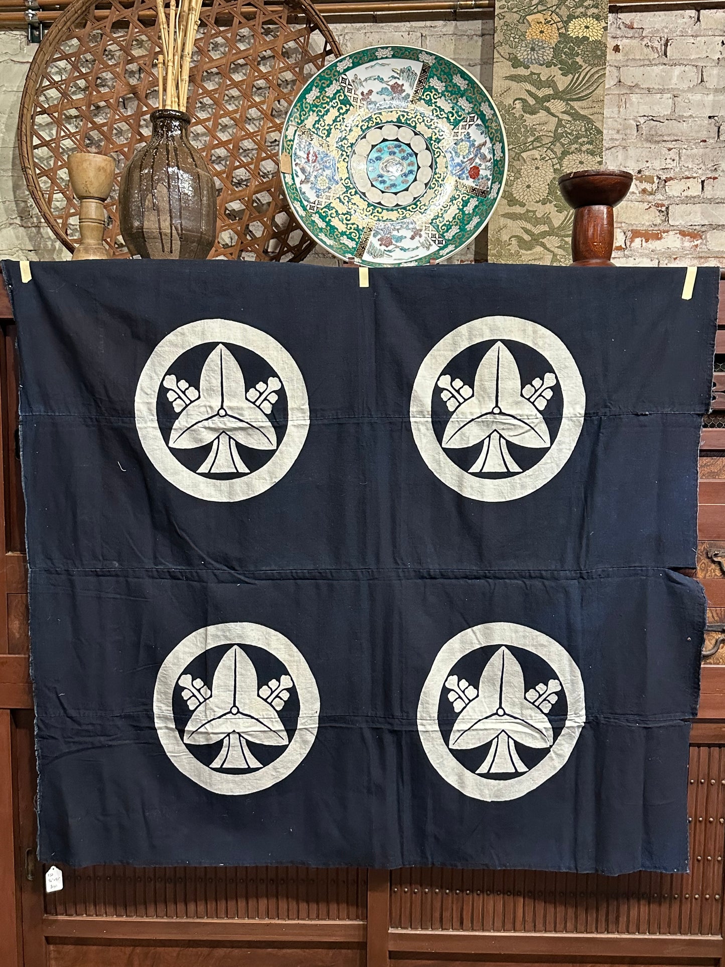 Antique Japanese 19th Century Textile Kamon Crest - Tsutsugaki 56"x51” #52