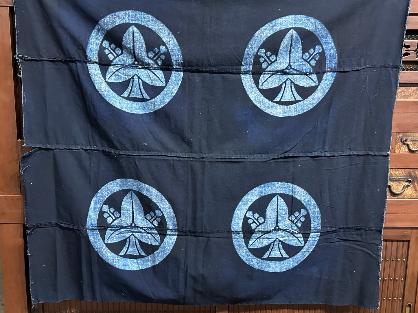 Antique Japanese 19th Century Textile Kamon Crest - Tsutsugaki 56"x51” #52