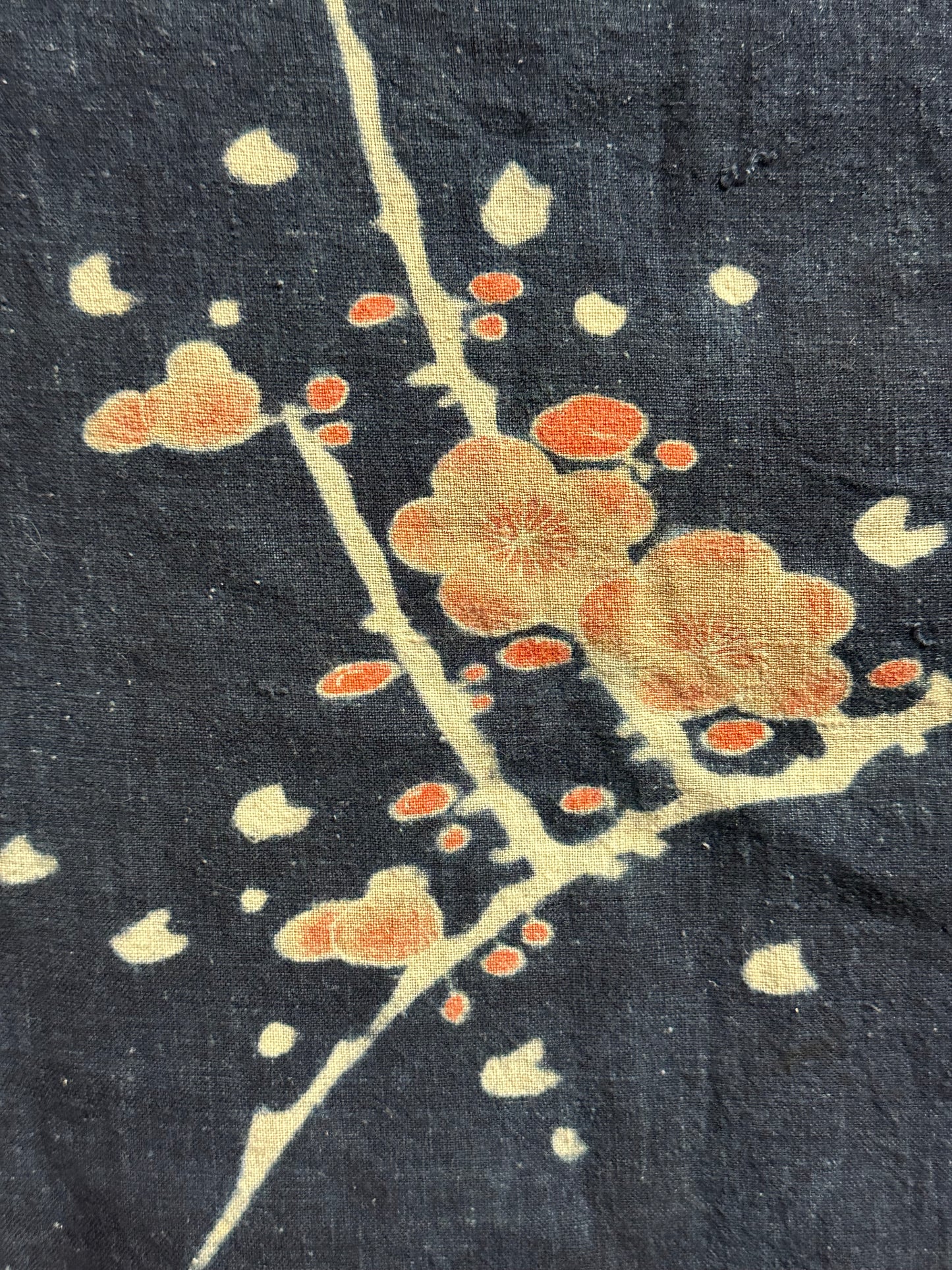Antique Japanese 19th Century Textile Plum Blossoms - Tsutsugaki ~48"x48"