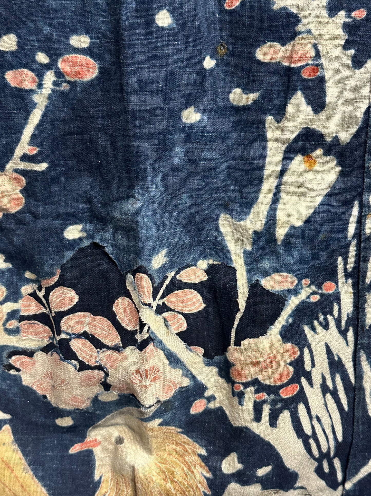 Antique Japanese 19th Century Textile Plum Blossoms - Tsutsugaki ~48"x48"