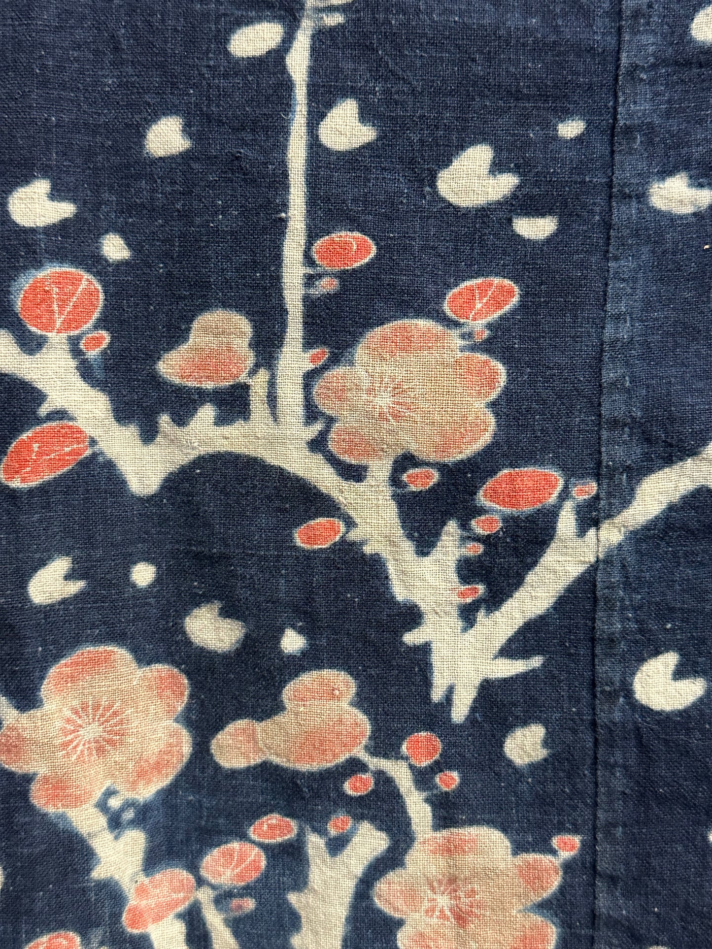 Antique Japanese 19th Century Textile Plum Blossoms - Tsutsugaki ~48"x48"