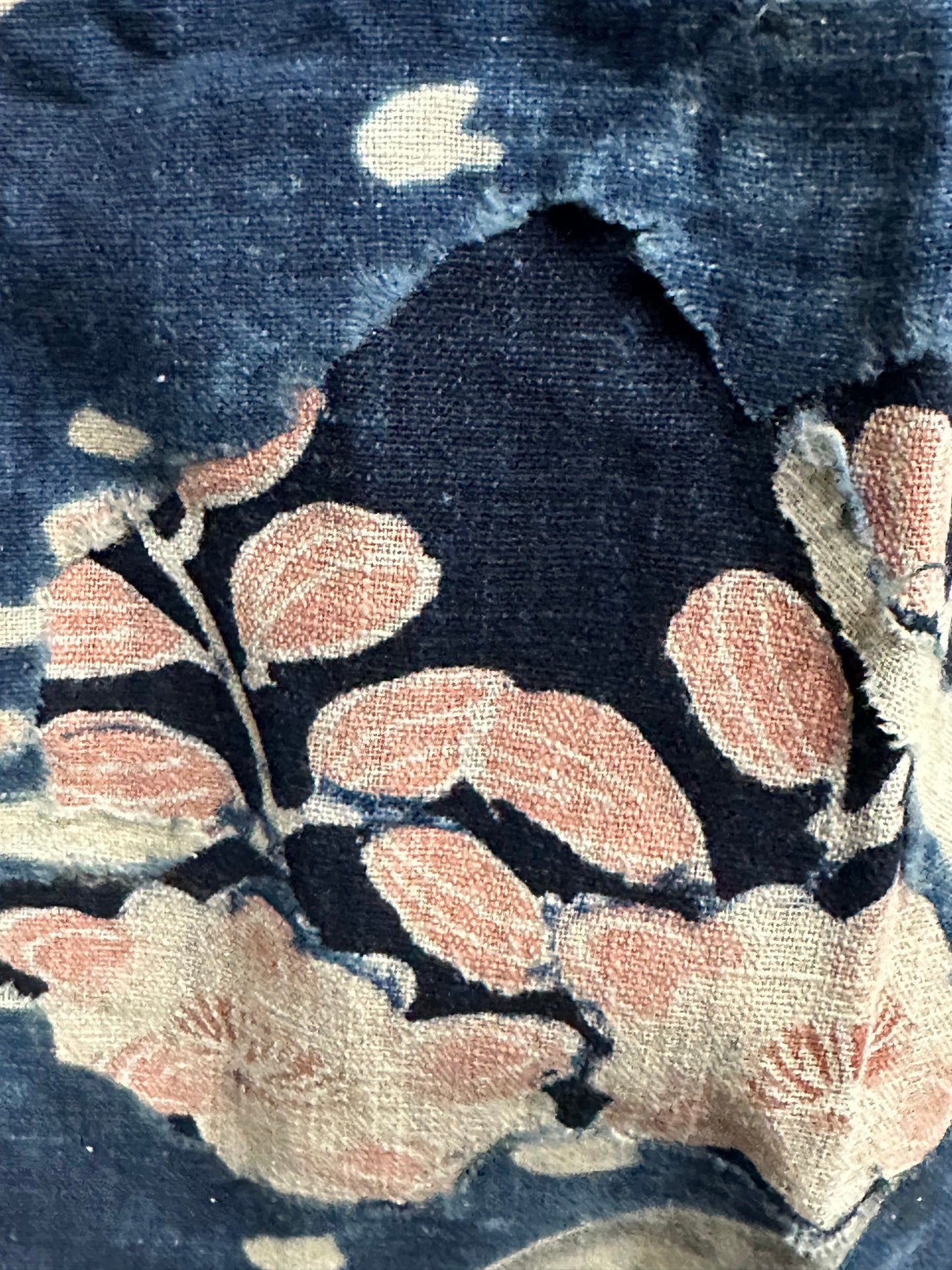 Antique Japanese 19th Century Textile Plum Blossoms - Tsutsugaki ~48"x48"