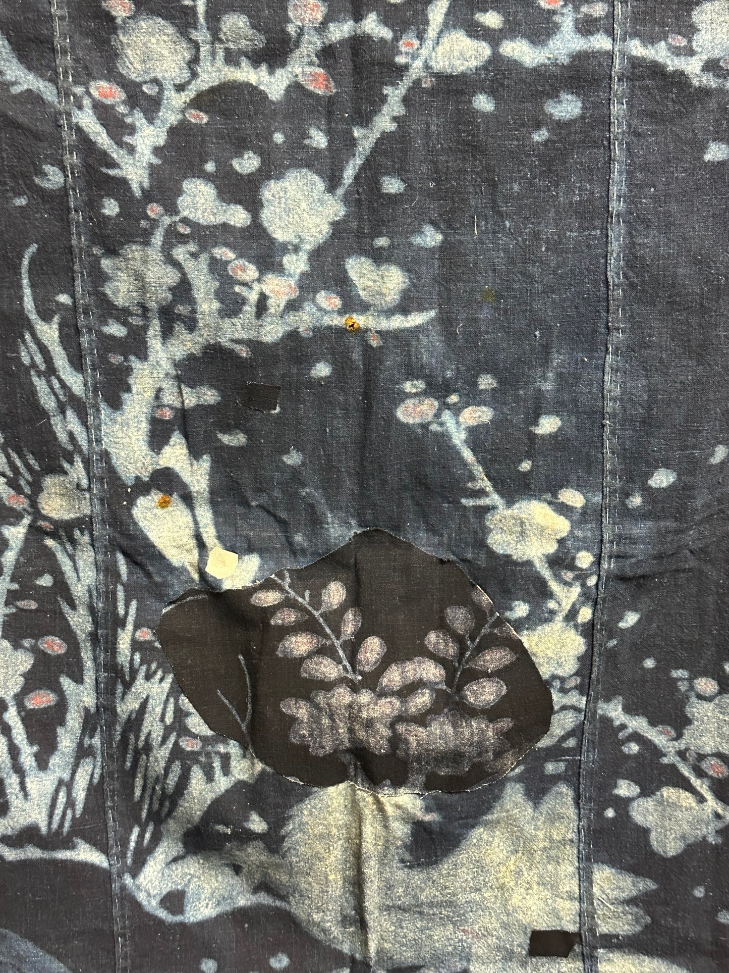 Antique Japanese 19th Century Textile Plum Blossoms - Tsutsugaki ~48"x48"