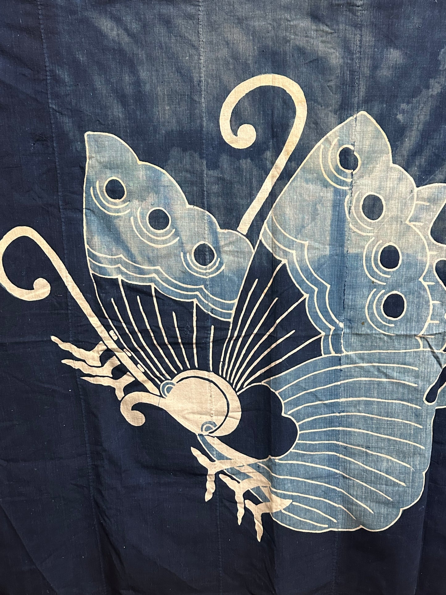 Antique Japanese 19th Century Textile Large Butterfly Motif Tsutsugaki