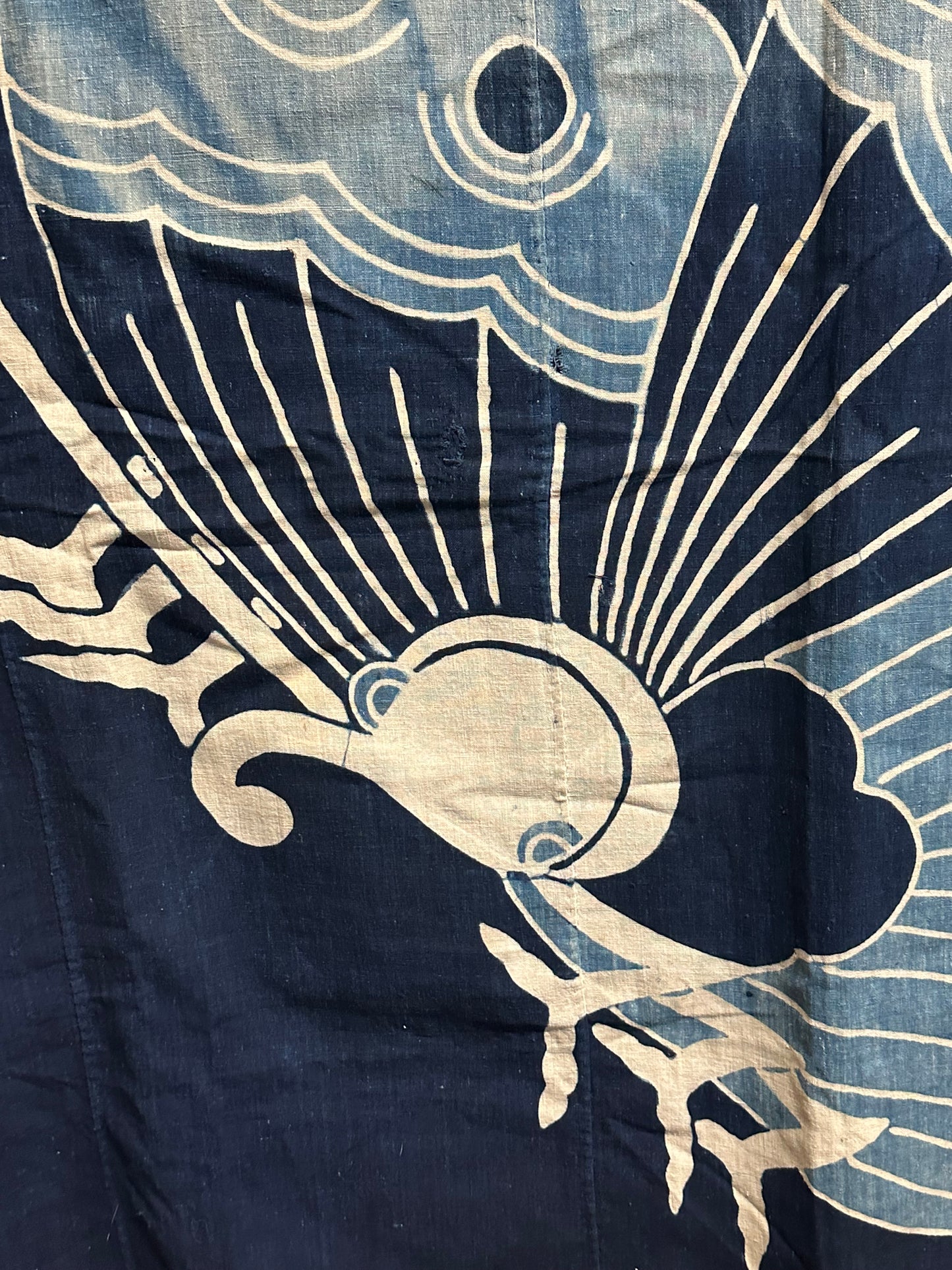 Antique Japanese 19th Century Textile Large Butterfly Motif Tsutsugaki