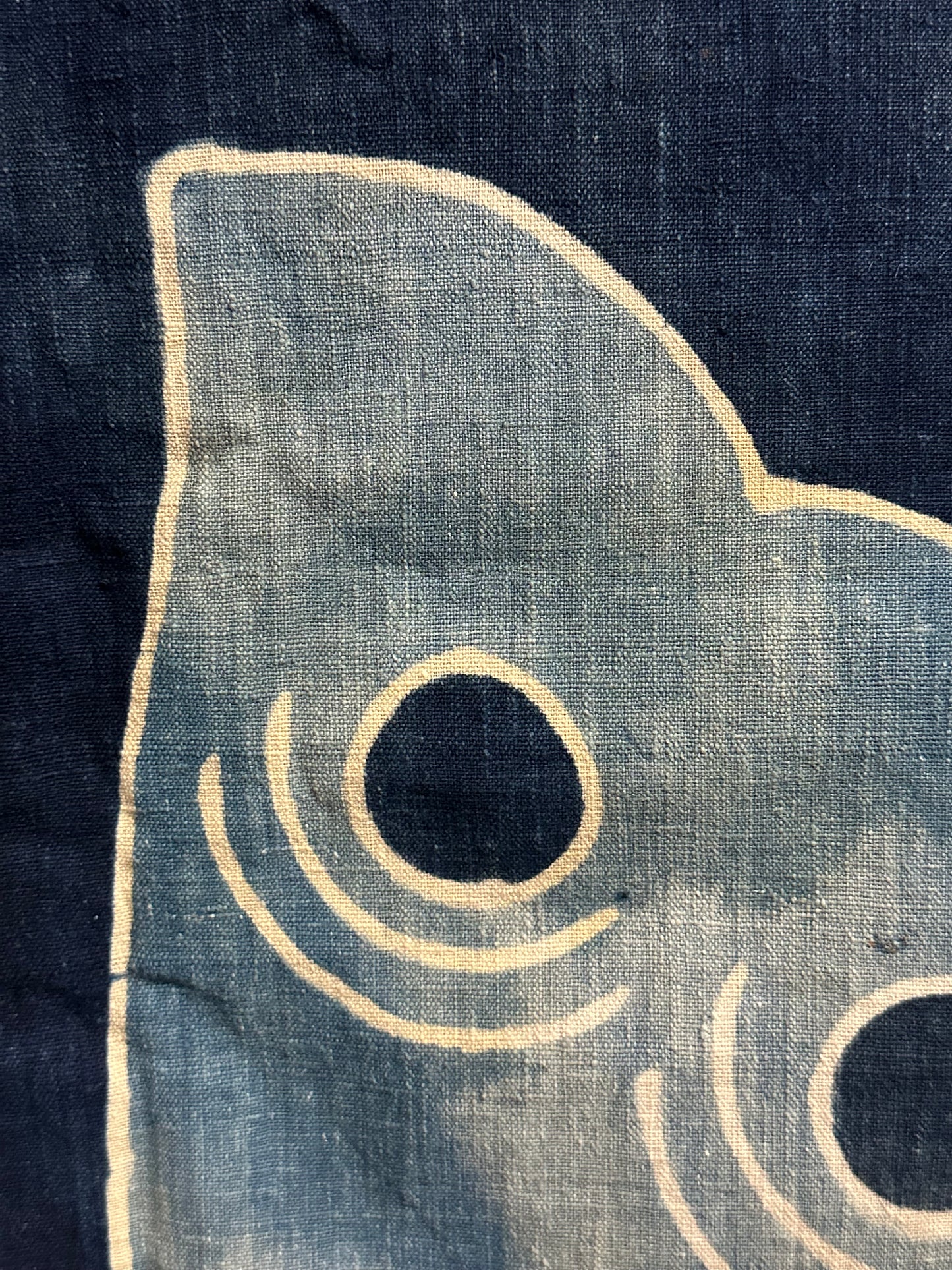 Antique Japanese 19th Century Textile Large Butterfly Motif Tsutsugaki