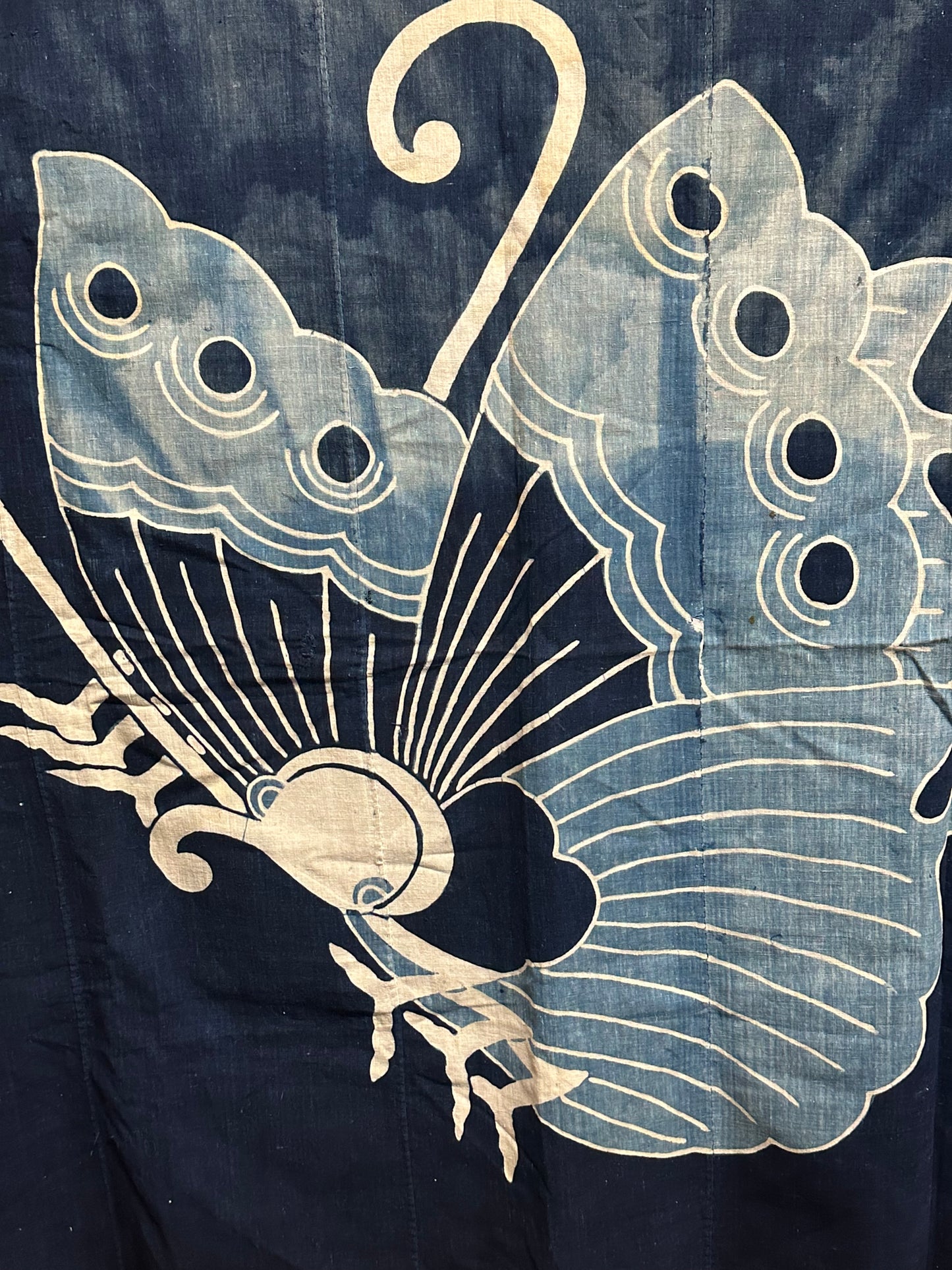 Antique Japanese 19th Century Textile Large Butterfly Motif Tsutsugaki