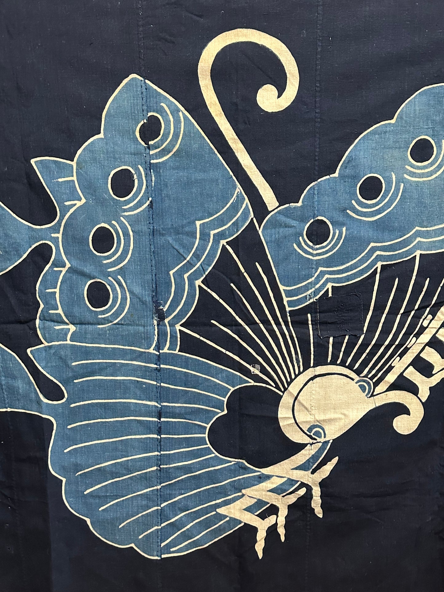 Antique Japanese 19th Century Textile Large Butterfly Motif Tsutsugaki