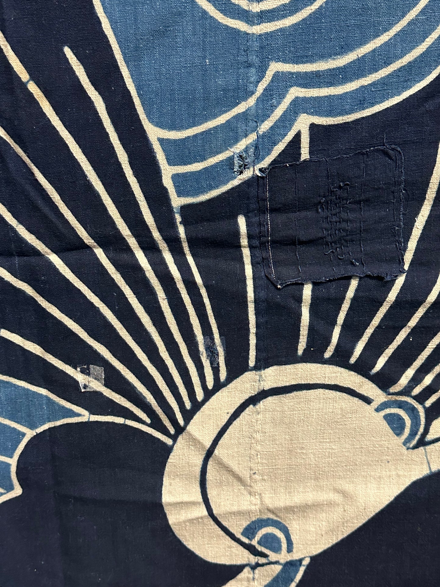 Antique Japanese 19th Century Textile Large Butterfly Motif Tsutsugaki