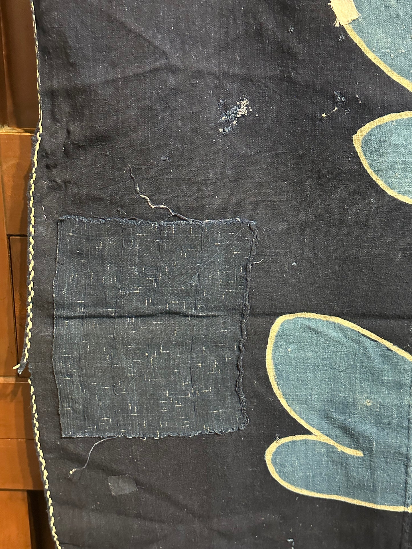 Antique Japanese 19th Century Textile Large Butterfly Motif Tsutsugaki