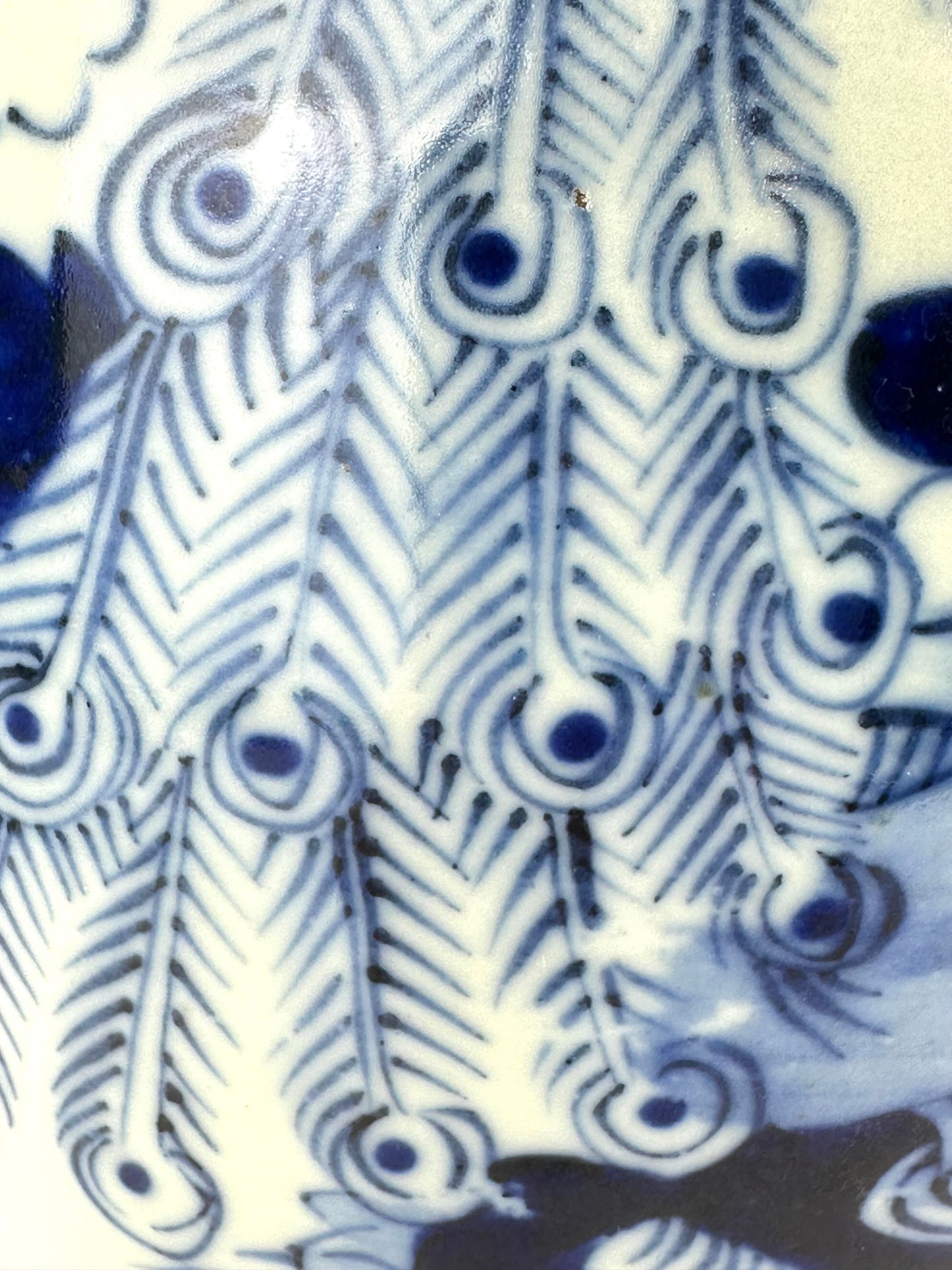 Antique Chinese Qing Dynasty Blue & White Porcelain Baluster Vase Peacock & Peony 17"H