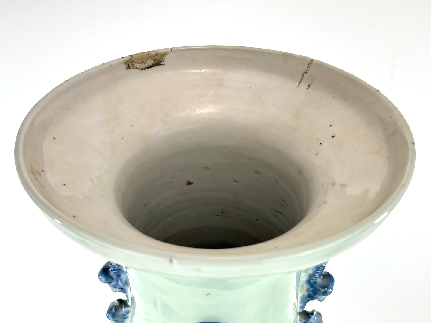 Antique Chinese Qing Dynasty Blue & White Celadon-Ground Vase Immortals 24"H